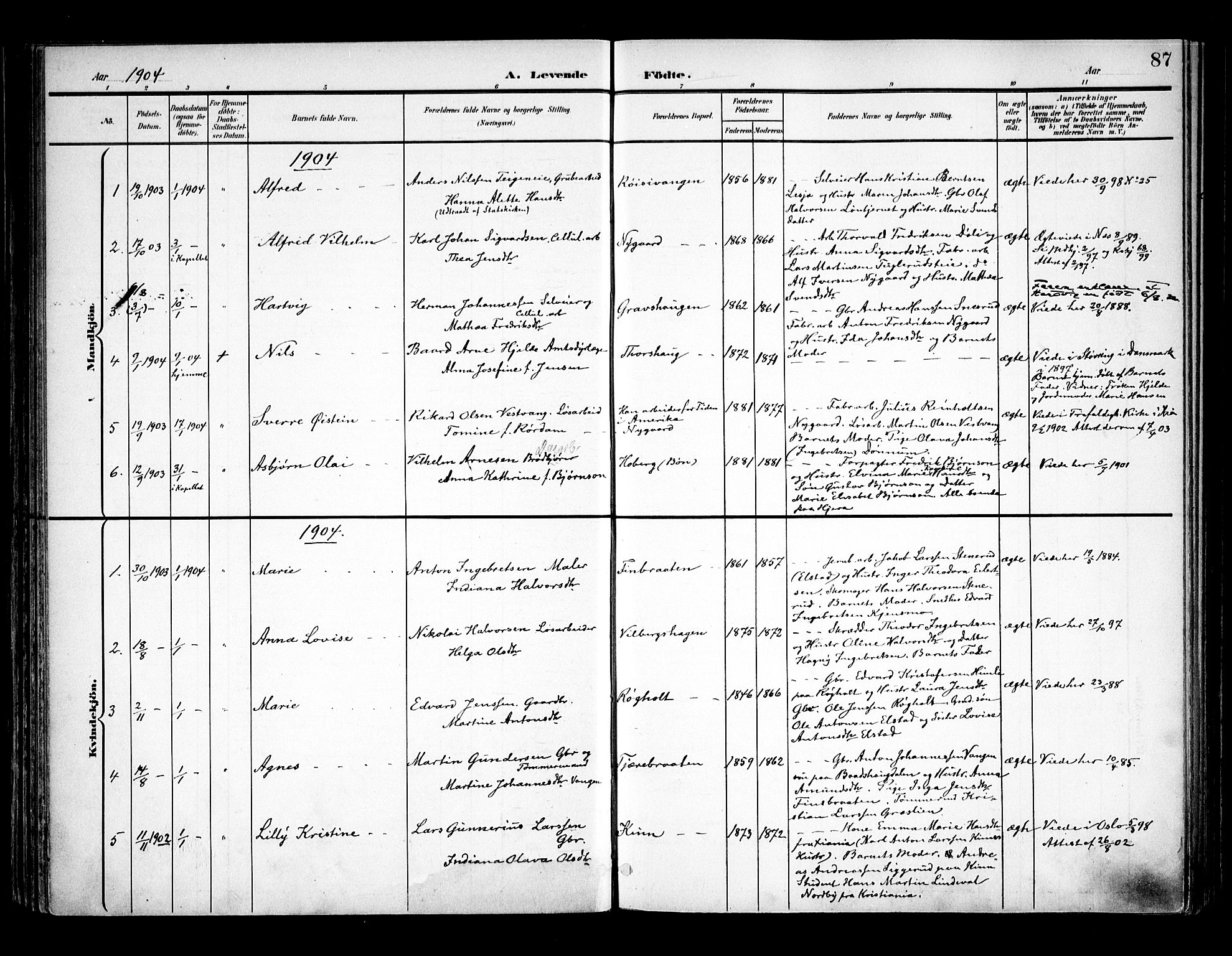 Eidsvoll prestekontor Kirkebøker, SAO/A-10888/F/Fa/L0006: Parish register (official) no. I 6, 1900-1907, p. 87