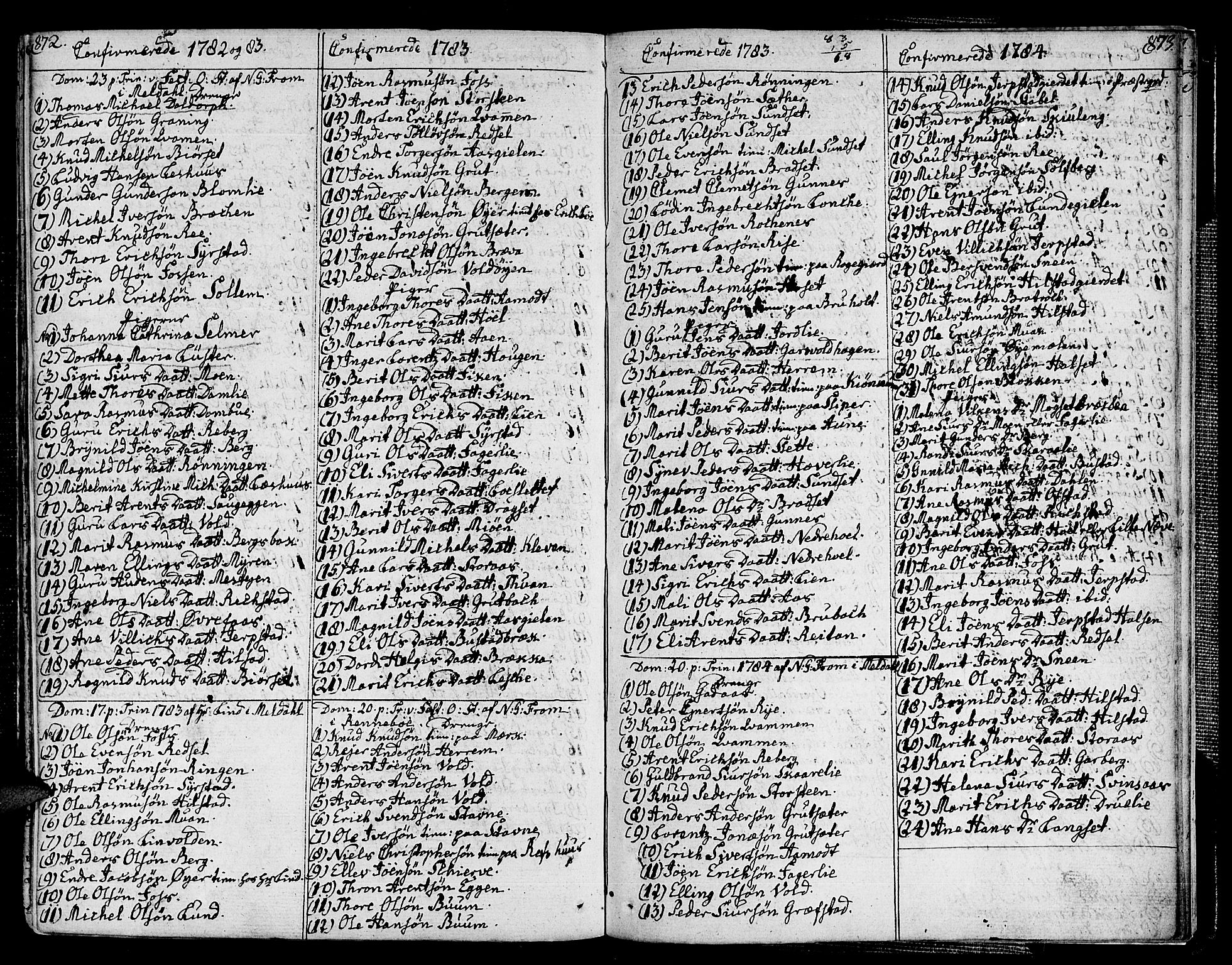 Ministerialprotokoller, klokkerbøker og fødselsregistre - Sør-Trøndelag, SAT/A-1456/672/L0852: Parish register (official) no. 672A05, 1776-1815, p. 872-873