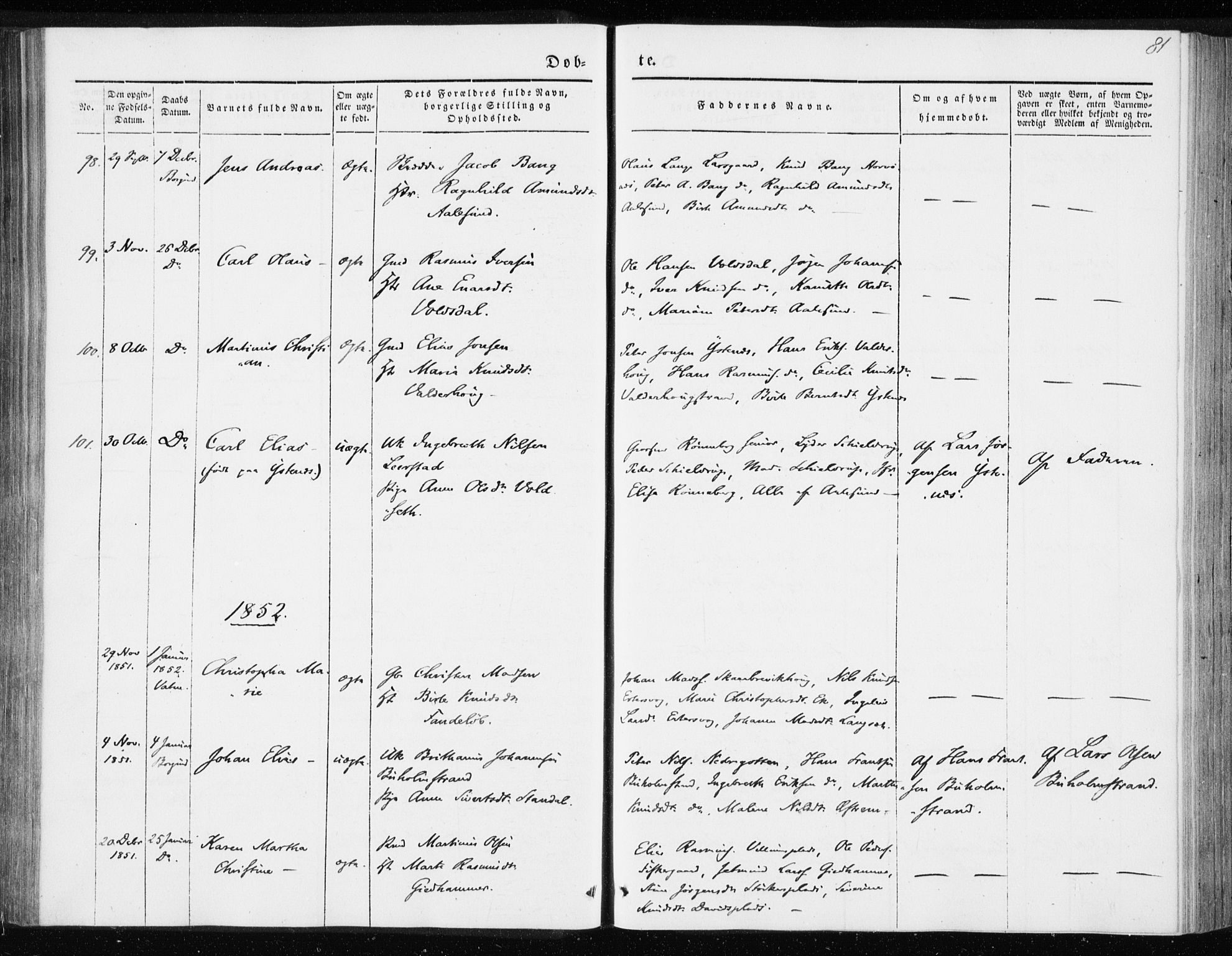 Ministerialprotokoller, klokkerbøker og fødselsregistre - Møre og Romsdal, AV/SAT-A-1454/528/L0415: Curate's parish register no. 528B03, 1843-1852, p. 81