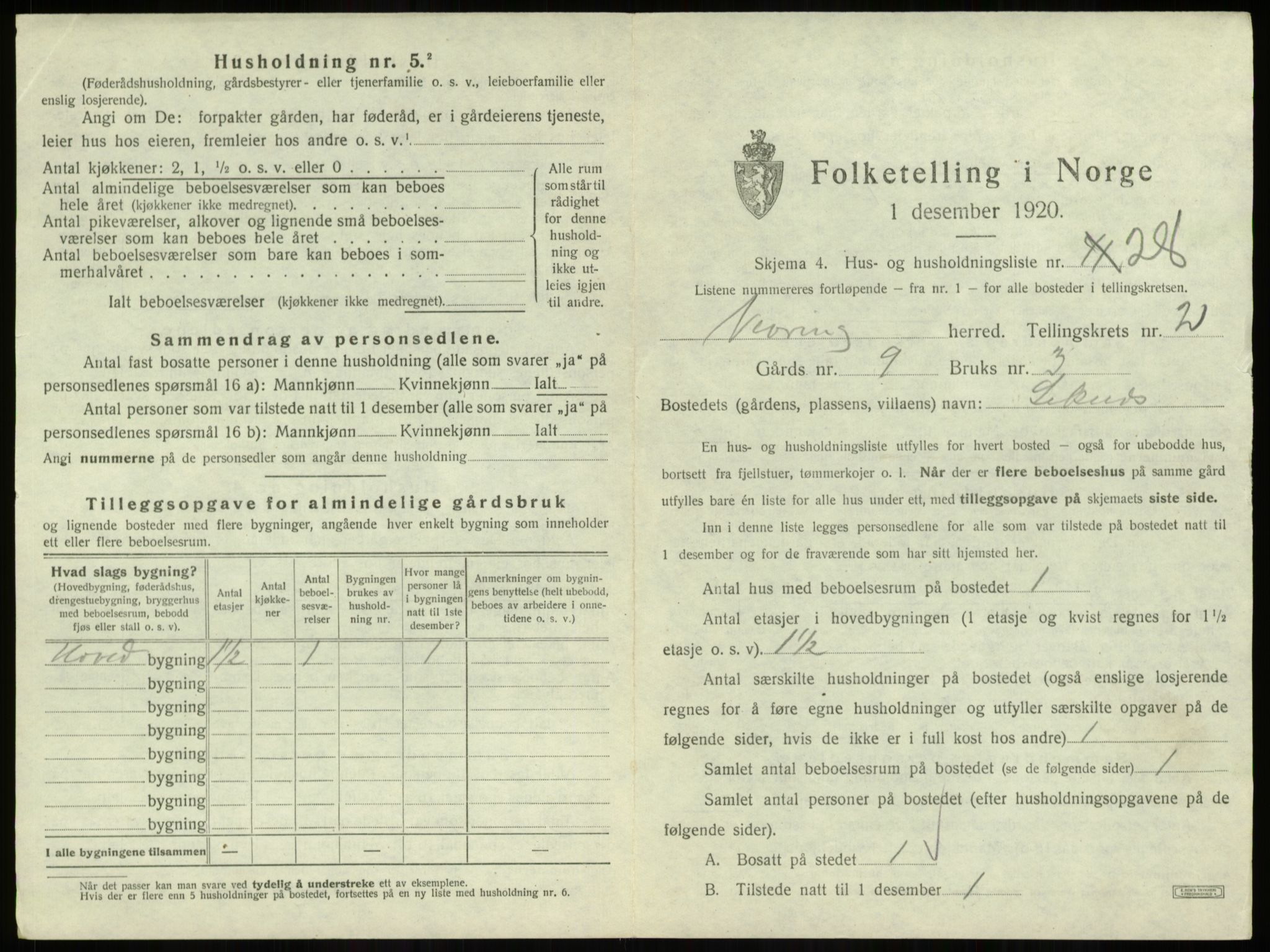 SAB, 1920 census for Vevring, 1920, p. 126