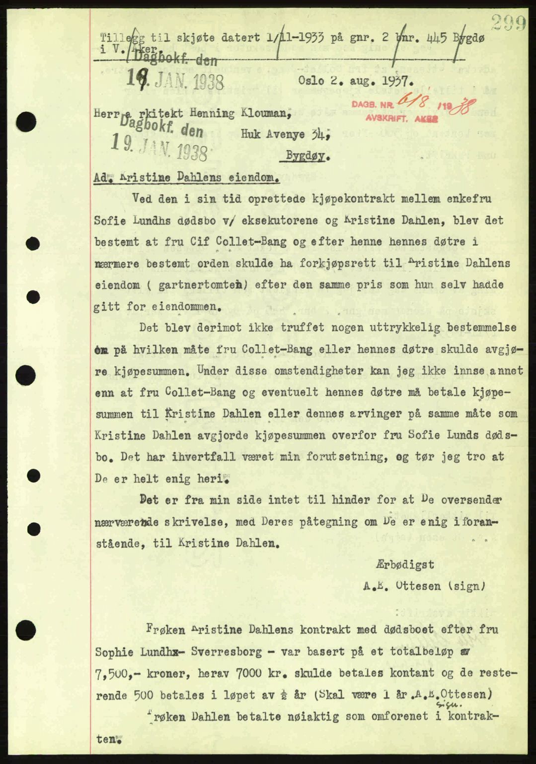 Aker herredsskriveri, AV/SAO-A-10896/G/Gb/Gba/Gbab/L0020: Mortgage book no. A150-151, 1938-1938, Diary no: : 618/1938