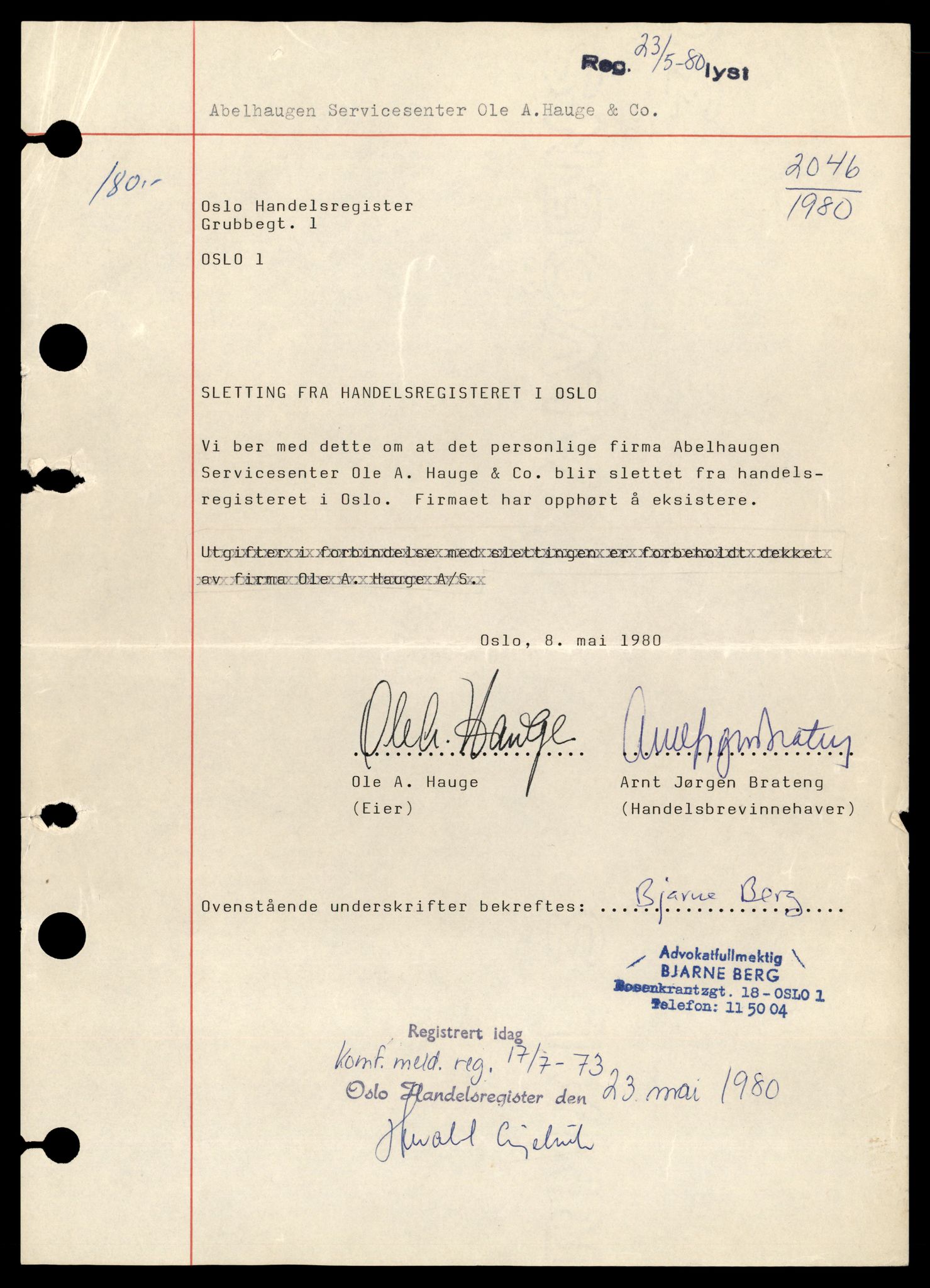 Oslo byfogd, Handelsregisteret, AV/SAT-A-10867/G/Gb/Gbb/L0036: Registreringsmeldinger, A-D, 1980, p. 3