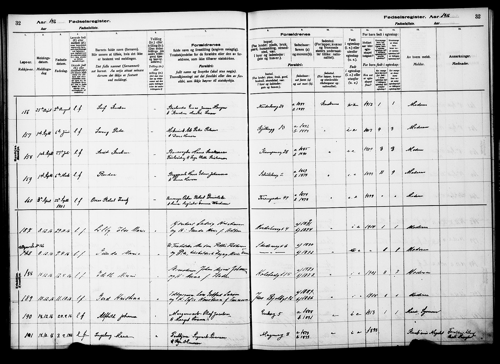 Kampen prestekontor Kirkebøker, AV/SAO-A-10853/J/Ja/L0001: Birth register no. 1, 1916-1920, p. 32