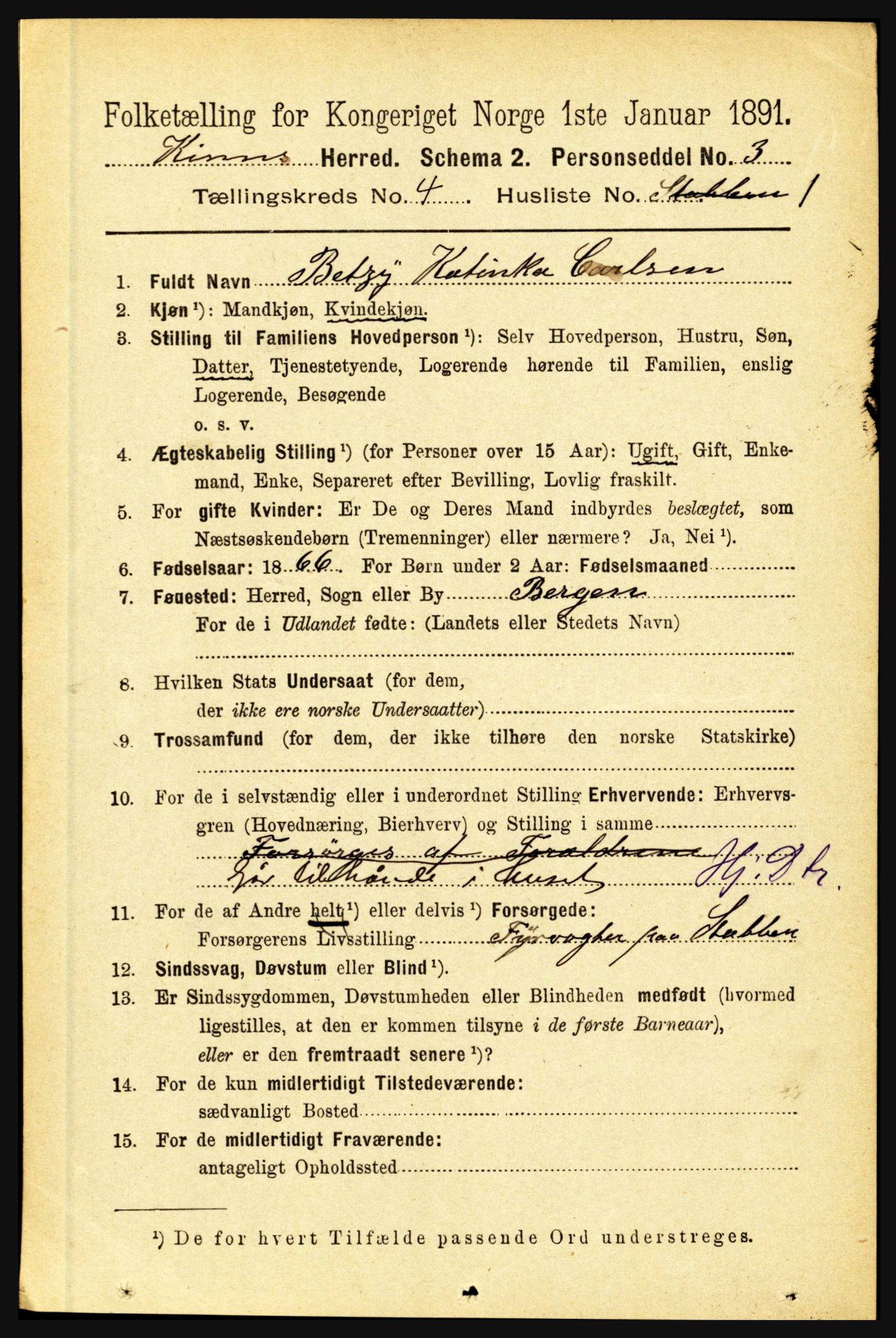 RA, 1891 census for 1437 Kinn, 1891, p. 1330