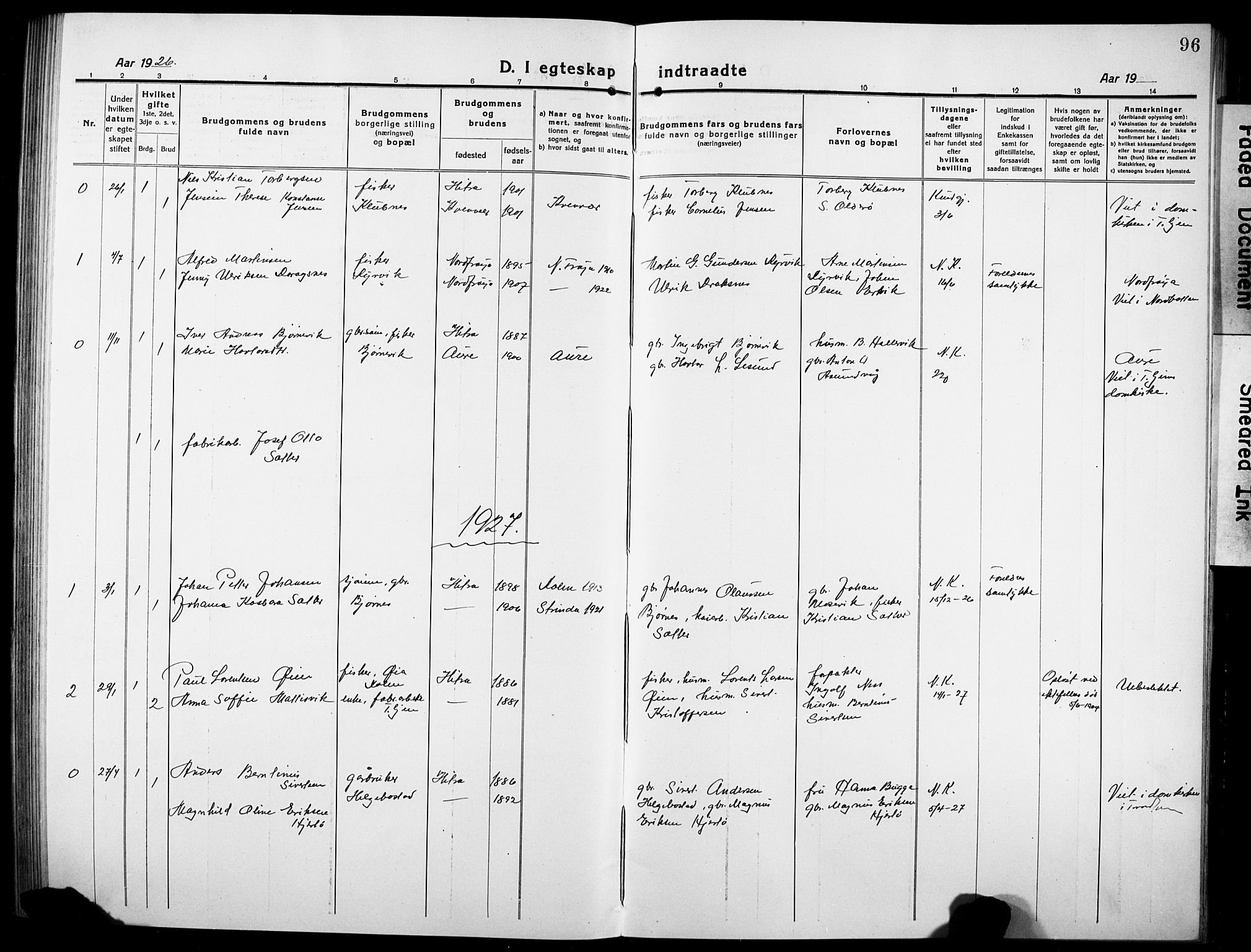 Ministerialprotokoller, klokkerbøker og fødselsregistre - Sør-Trøndelag, SAT/A-1456/634/L0543: Parish register (copy) no. 634C05, 1917-1928, p. 96