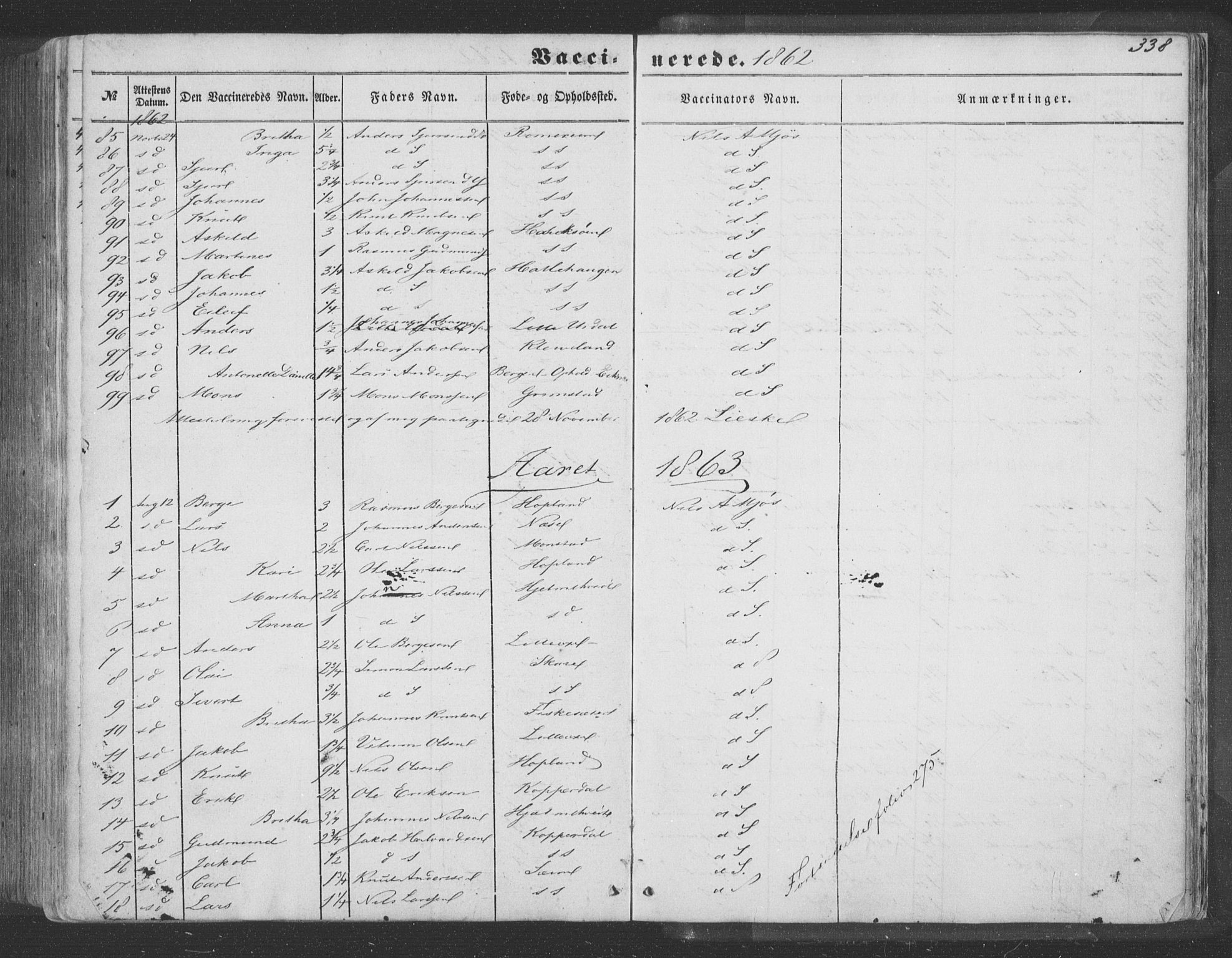 Hosanger sokneprestembete, AV/SAB-A-75801/H/Haa: Parish register (official) no. A 8, 1849-1863, p. 338