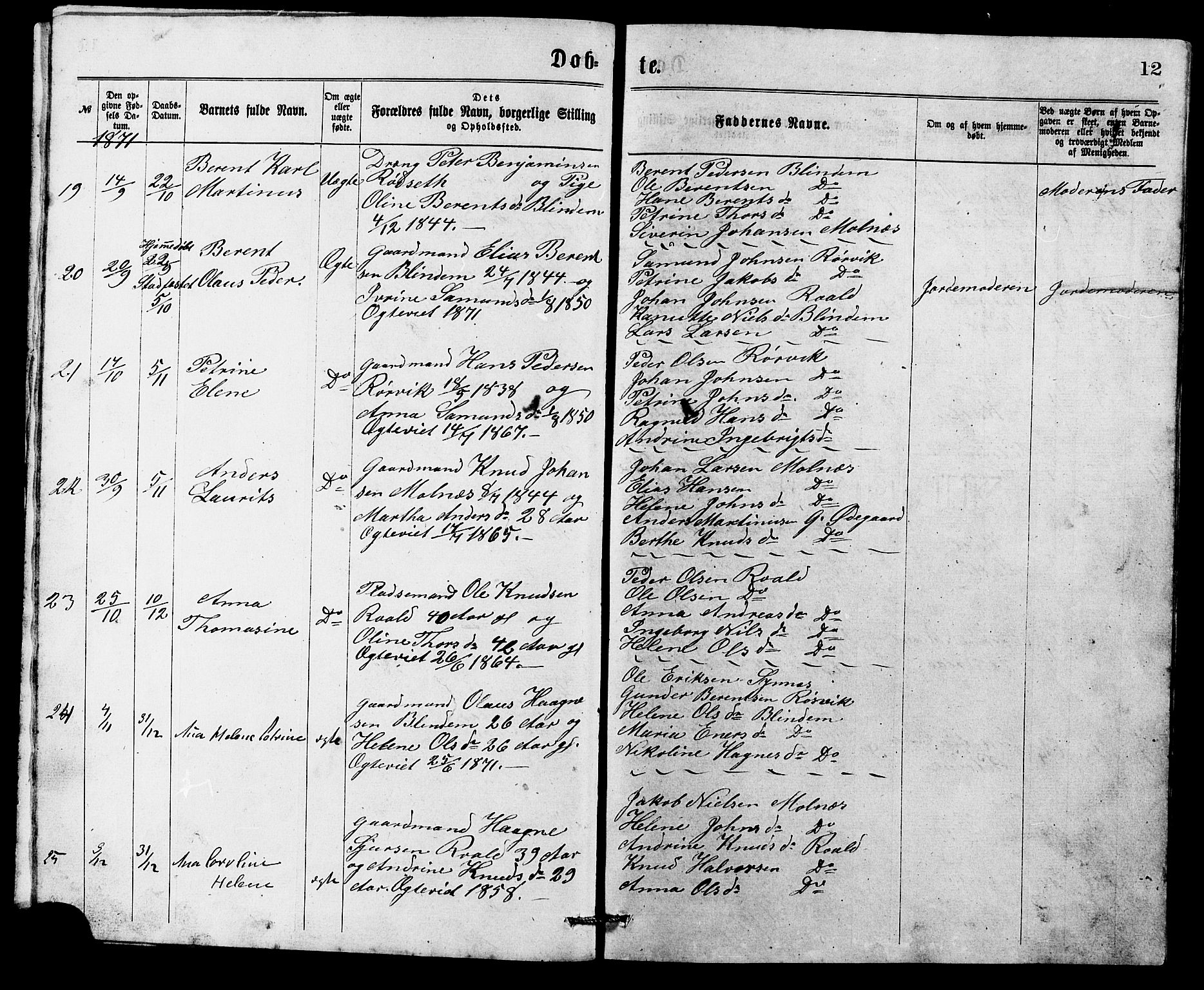 Ministerialprotokoller, klokkerbøker og fødselsregistre - Møre og Romsdal, AV/SAT-A-1454/537/L0521: Parish register (copy) no. 537C02, 1869-1888, p. 12