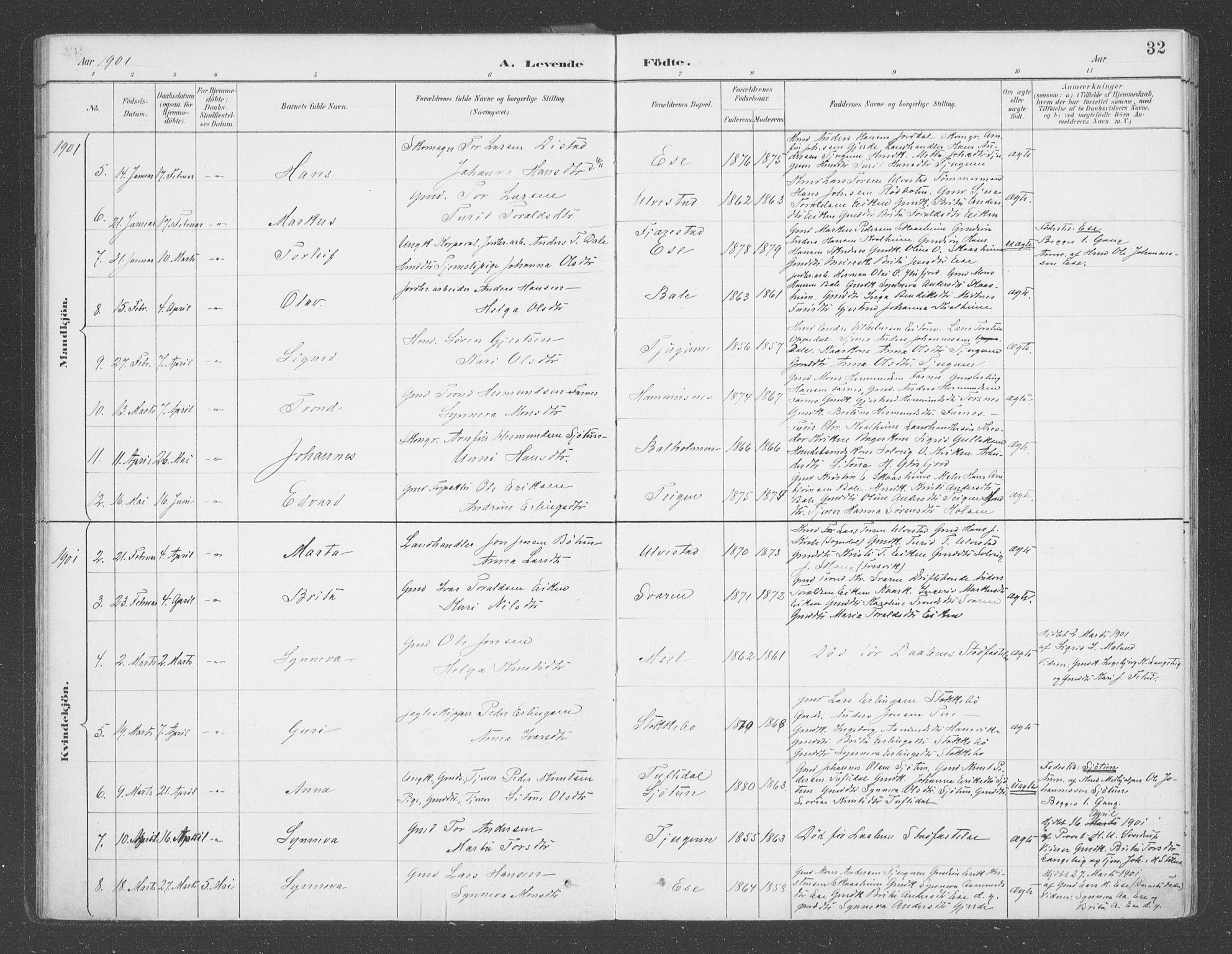 Balestrand sokneprestembete, AV/SAB-A-79601/H/Haa/Haab/L0001: Parish register (official) no. B  1, 1889-1910, p. 32