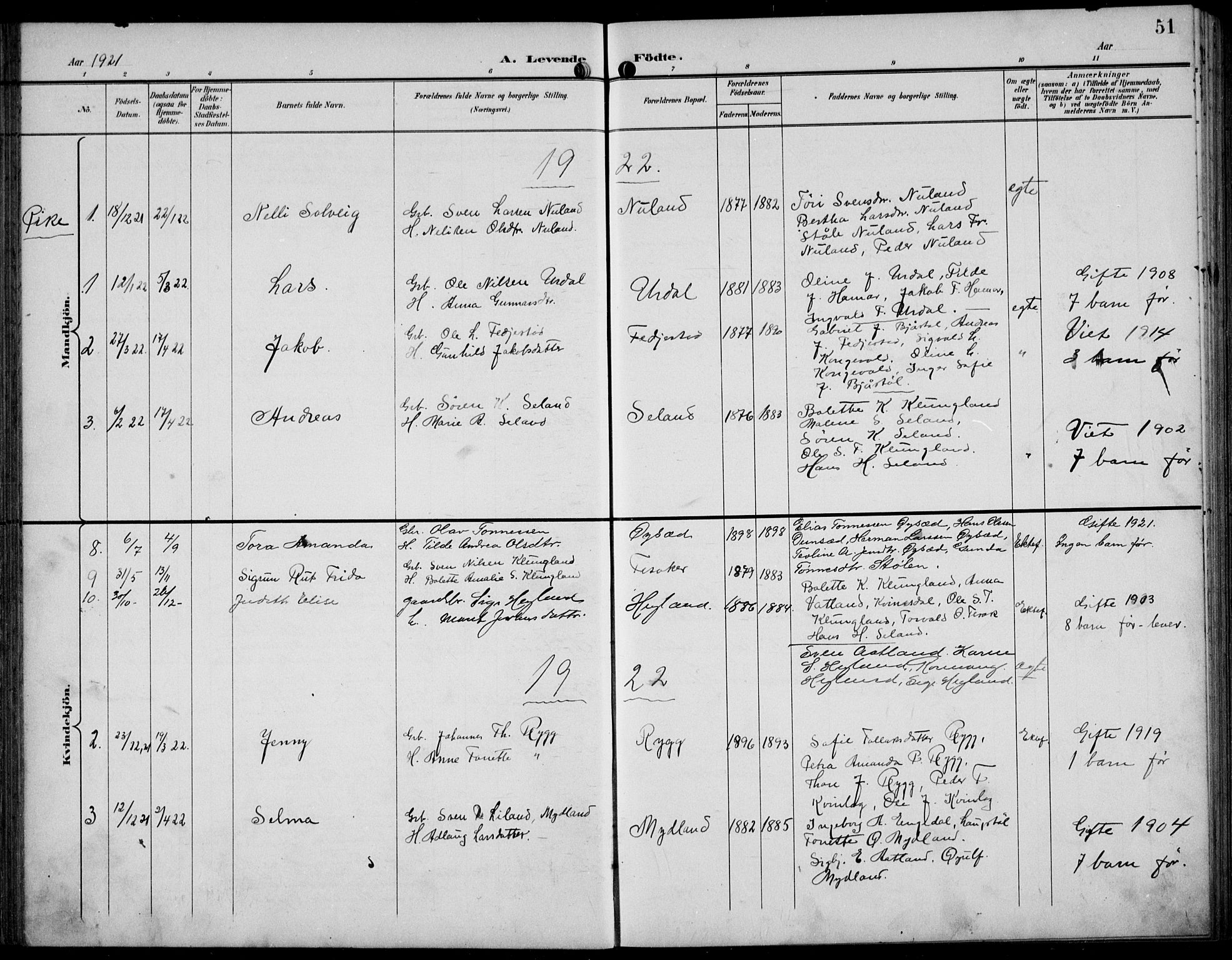 Bakke sokneprestkontor, SAK/1111-0002/F/Fb/Fbb/L0004: Parish register (copy) no. B 4, 1896-1927, p. 51