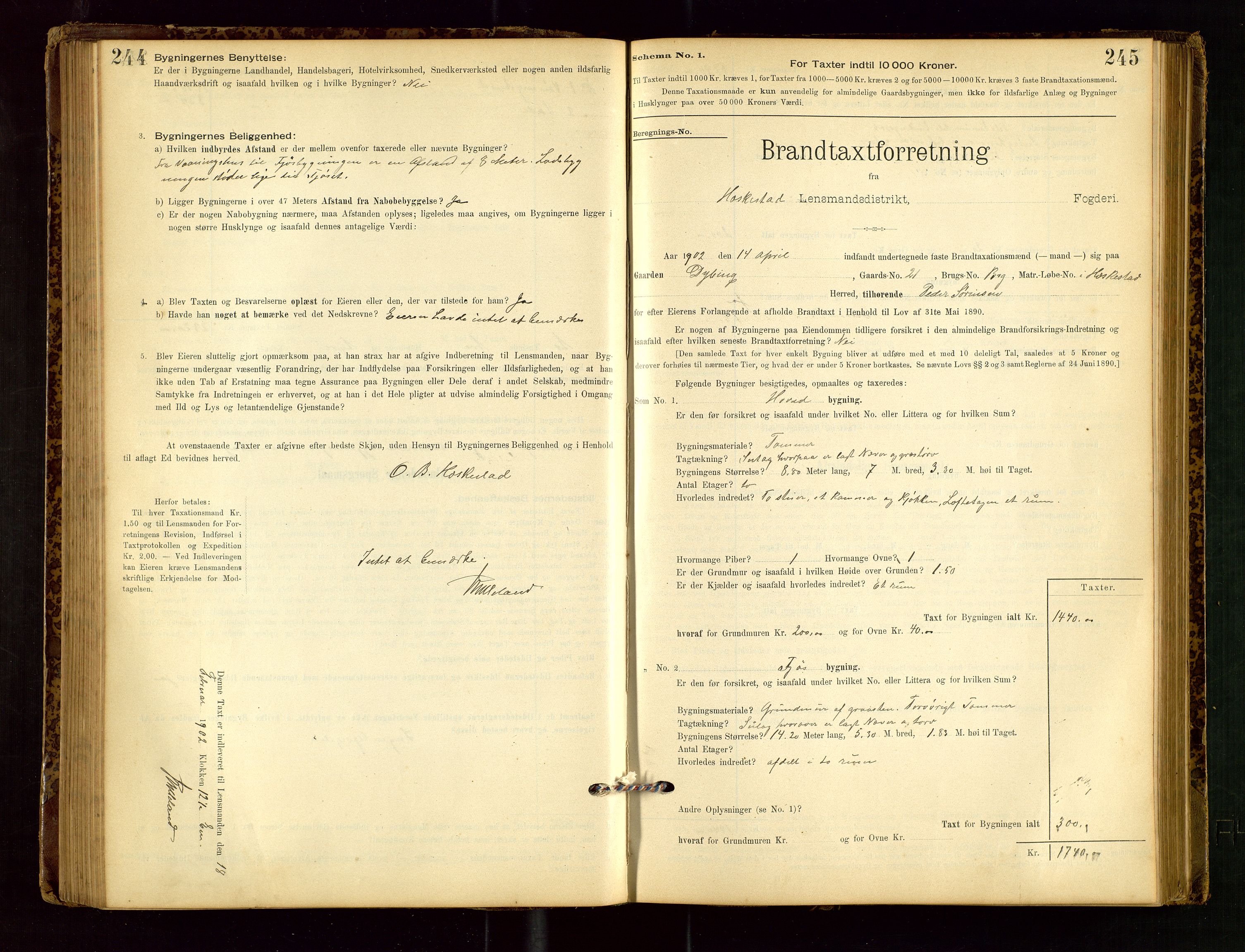 Heskestad lensmannskontor, SAST/A-100304/Gob/L0001: "Brandtaxationsprotokol", 1894-1915, p. 244-245