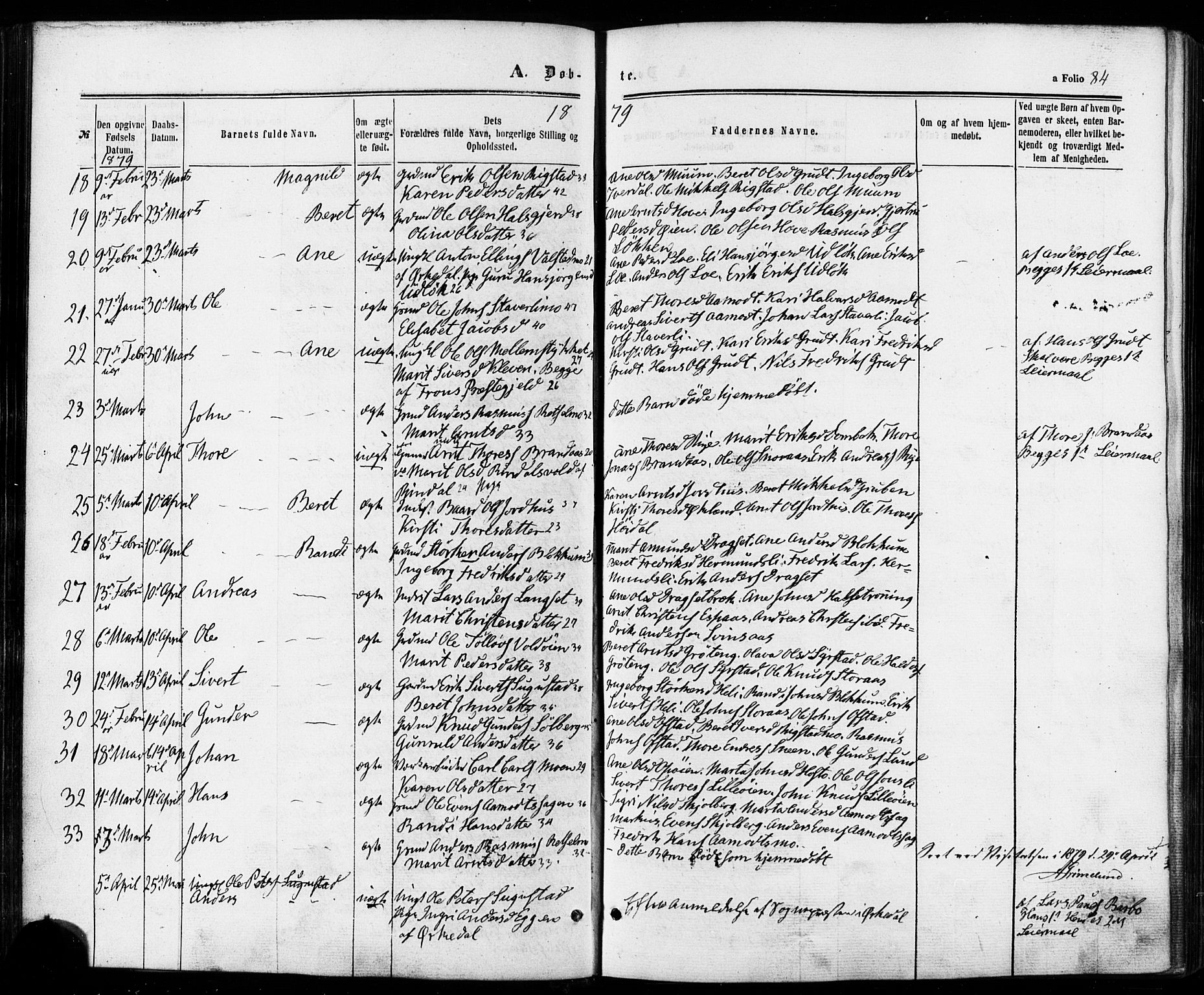 Ministerialprotokoller, klokkerbøker og fødselsregistre - Sør-Trøndelag, SAT/A-1456/672/L0856: Parish register (official) no. 672A08, 1861-1881, p. 84