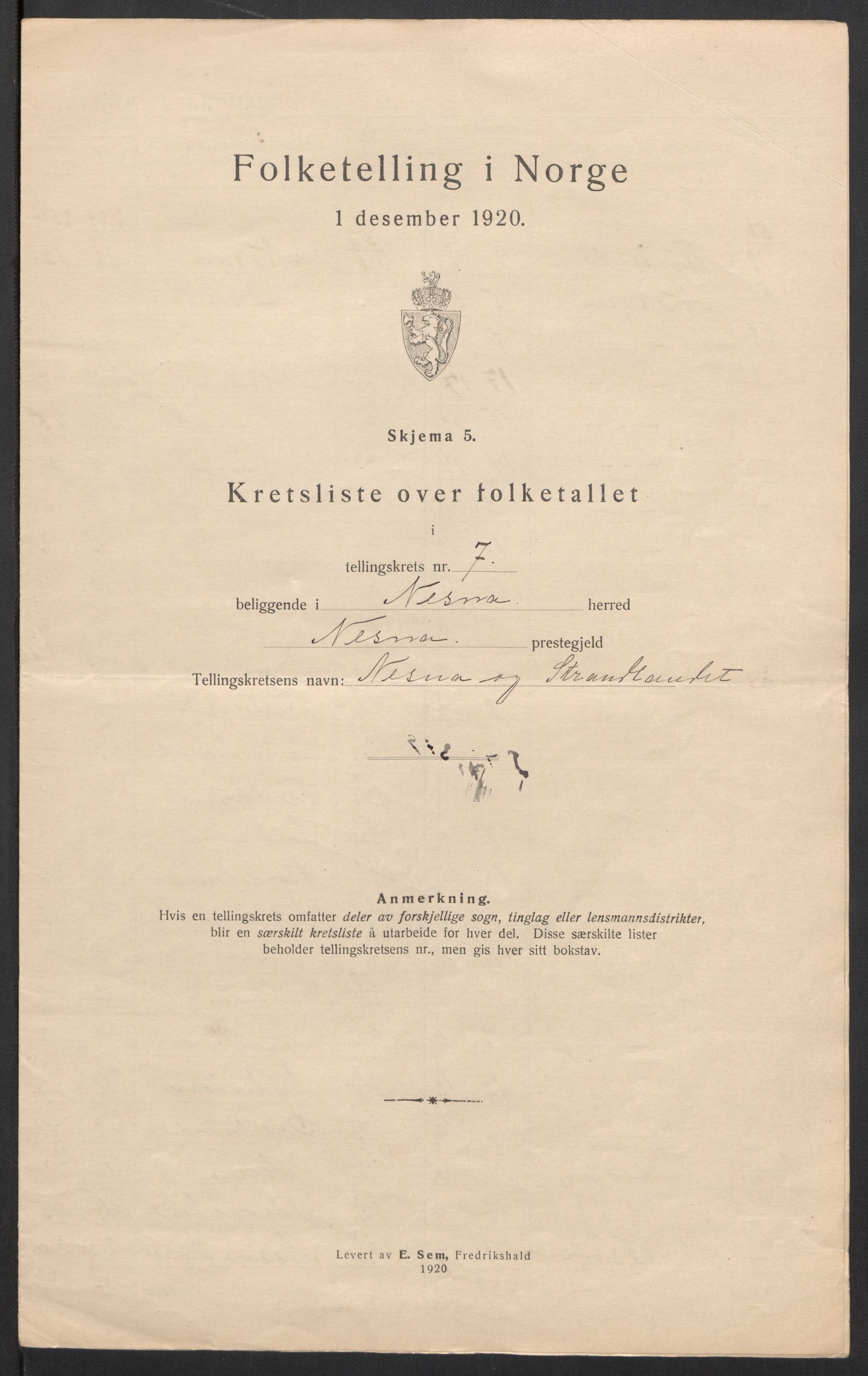 SAT, 1920 census for Nesna, 1920, p. 19