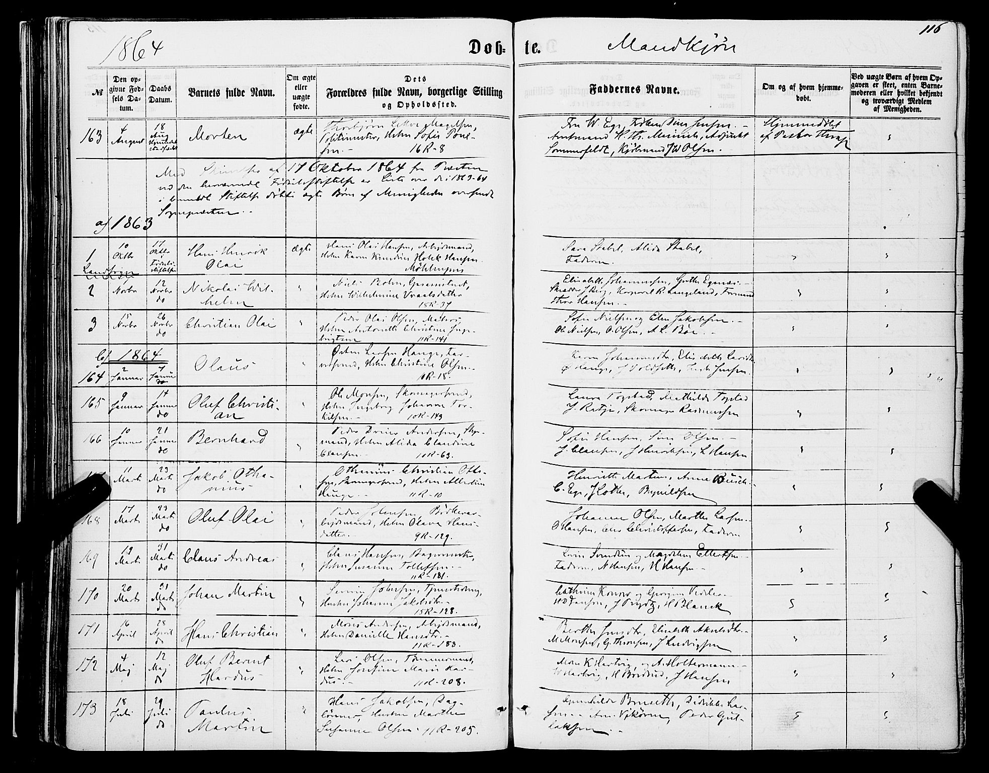 Domkirken sokneprestembete, SAB/A-74801/H/Haa/L0021: Parish register (official) no. B 4, 1859-1871, p. 116