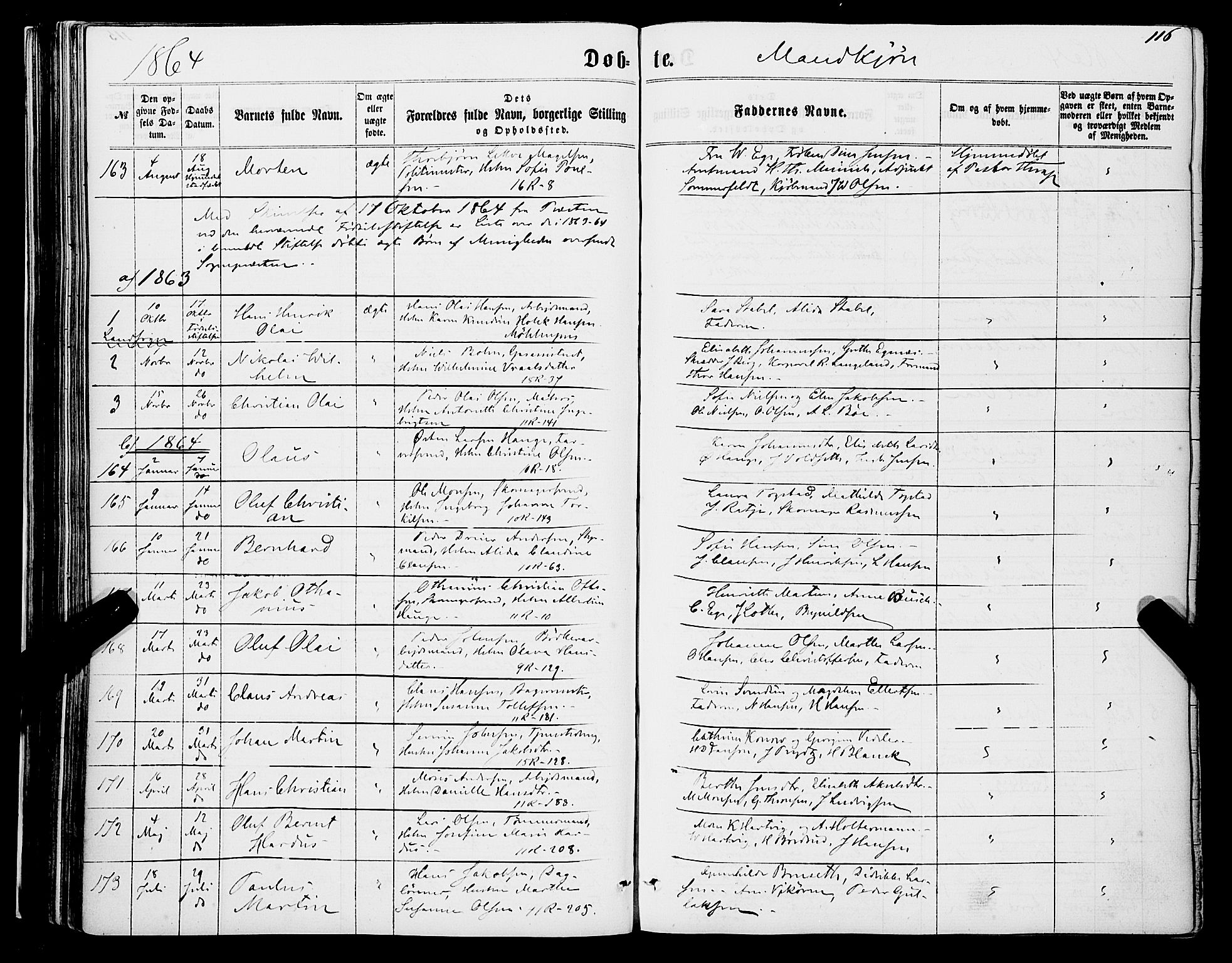 Domkirken sokneprestembete, AV/SAB-A-74801/H/Haa/L0021: Parish register (official) no. B 4, 1859-1871, p. 116