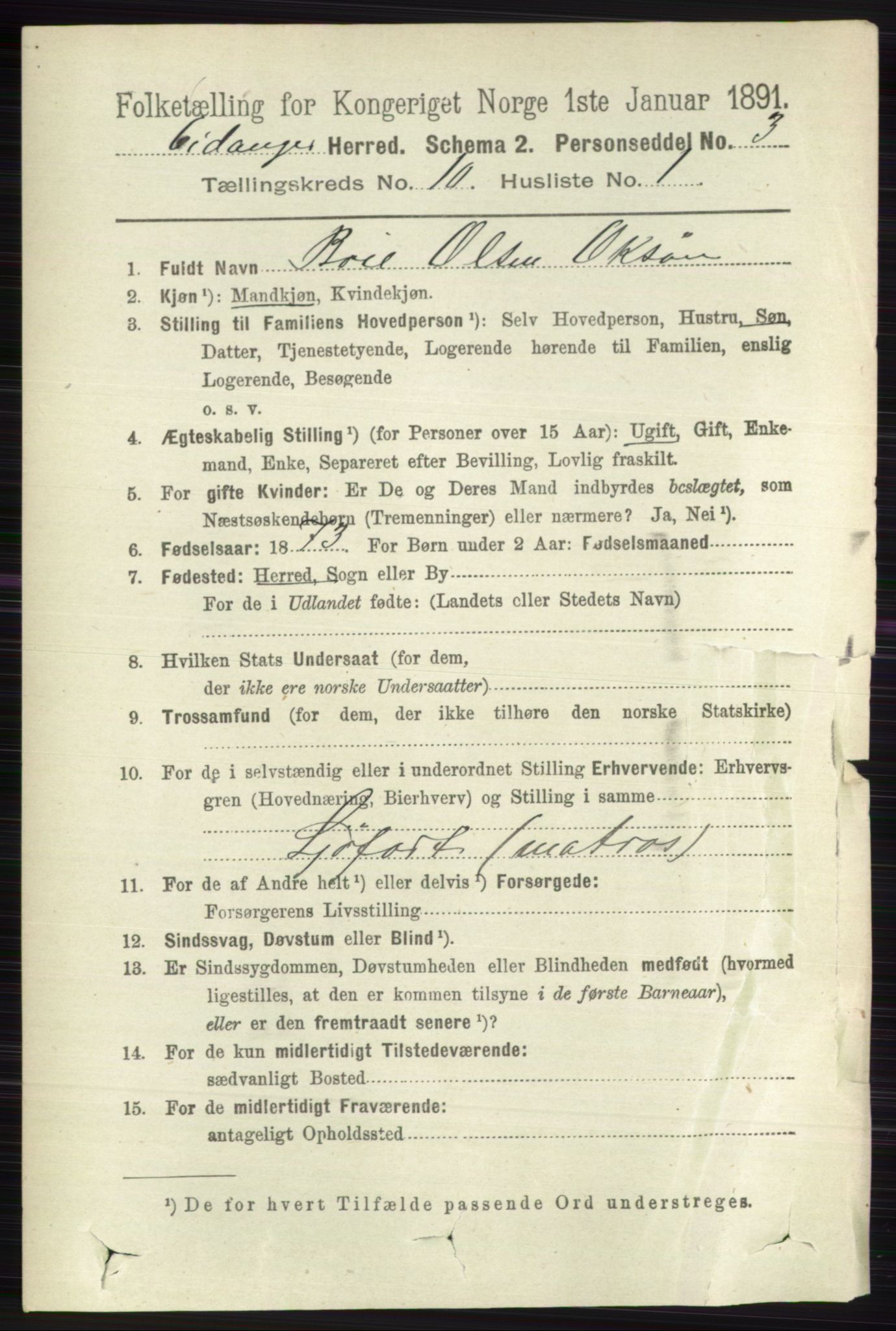 RA, 1891 census for 0813 Eidanger, 1891, p. 3937