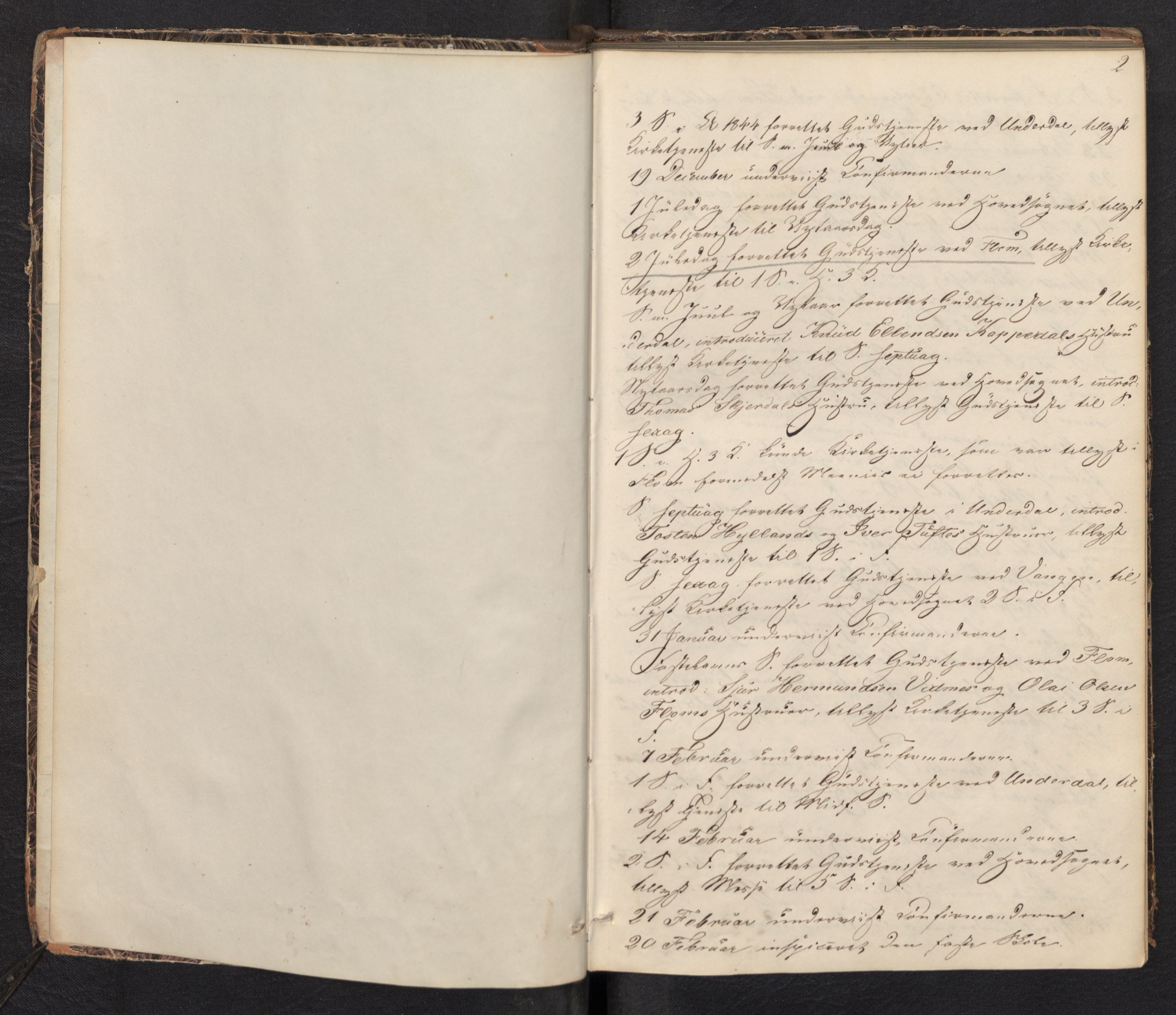 Aurland sokneprestembete, SAB/A-99937/H/Ha/Haf: Diary records no. F 0, 1844-1876, p. 1b-2a