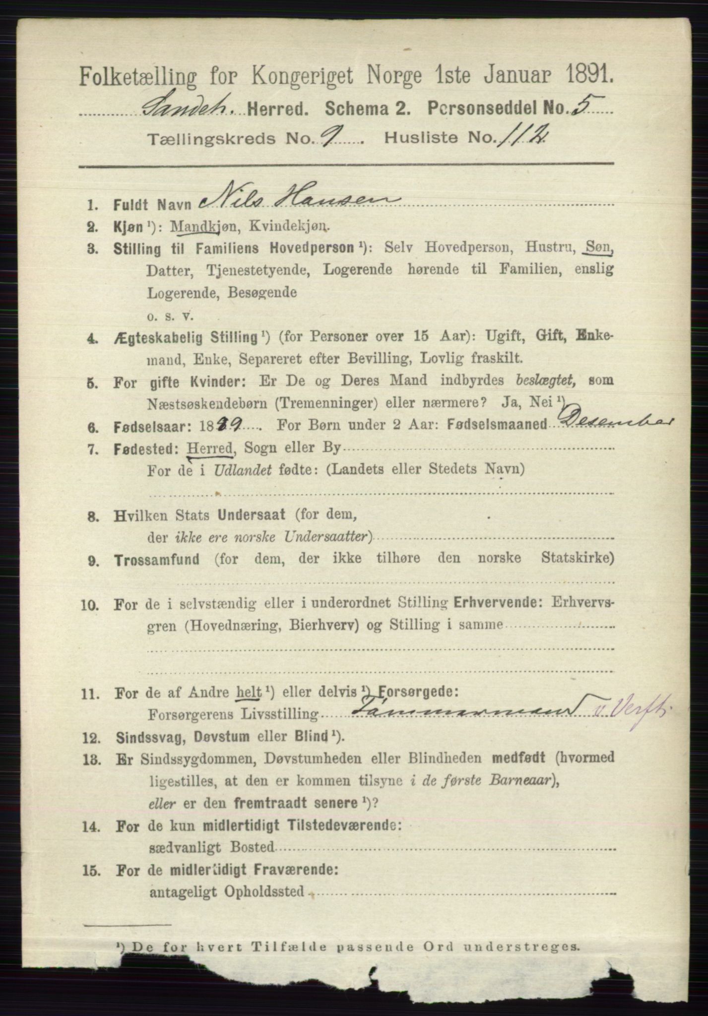 RA, 1891 census for 0724 Sandeherred, 1891, p. 6126