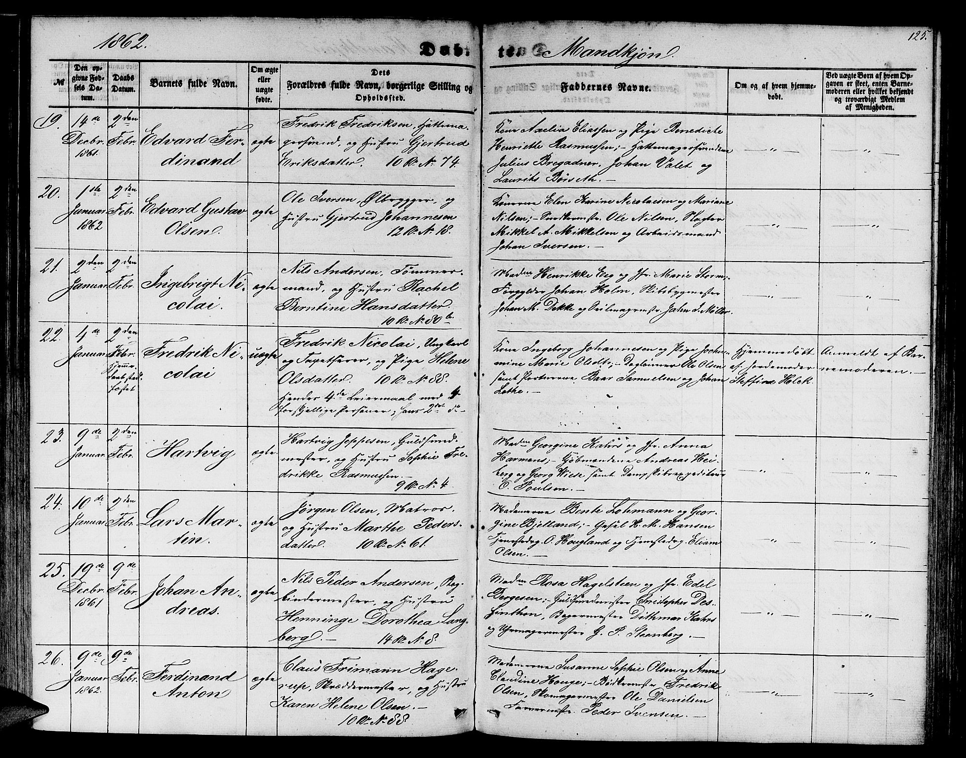 Domkirken sokneprestembete, AV/SAB-A-74801/H/Hab/L0011: Parish register (copy) no. B 4, 1856-1862, p. 125