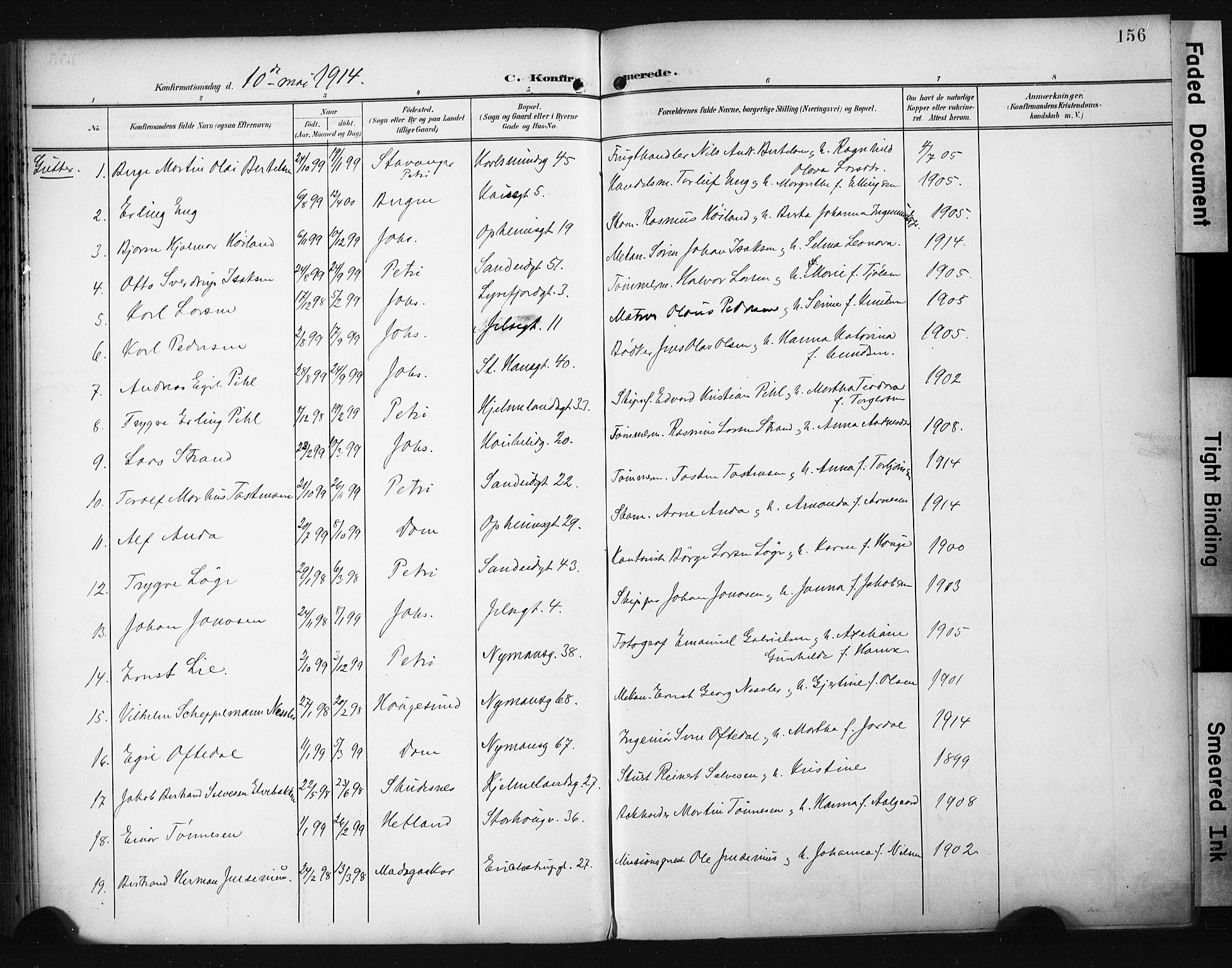 St. Johannes sokneprestkontor, AV/SAST-A-101814/001/30/30BA/L0006: Parish register (official) no. A 6, 1899-1916, p. 156