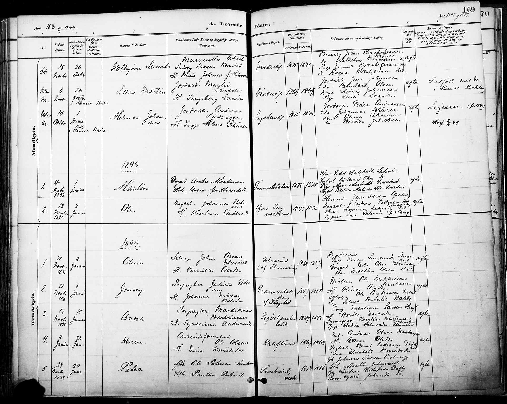 Vang prestekontor, Hedmark, SAH/PREST-008/H/Ha/Haa/L0019A: Parish register (official) no. 19, 1886-1900, p. 169