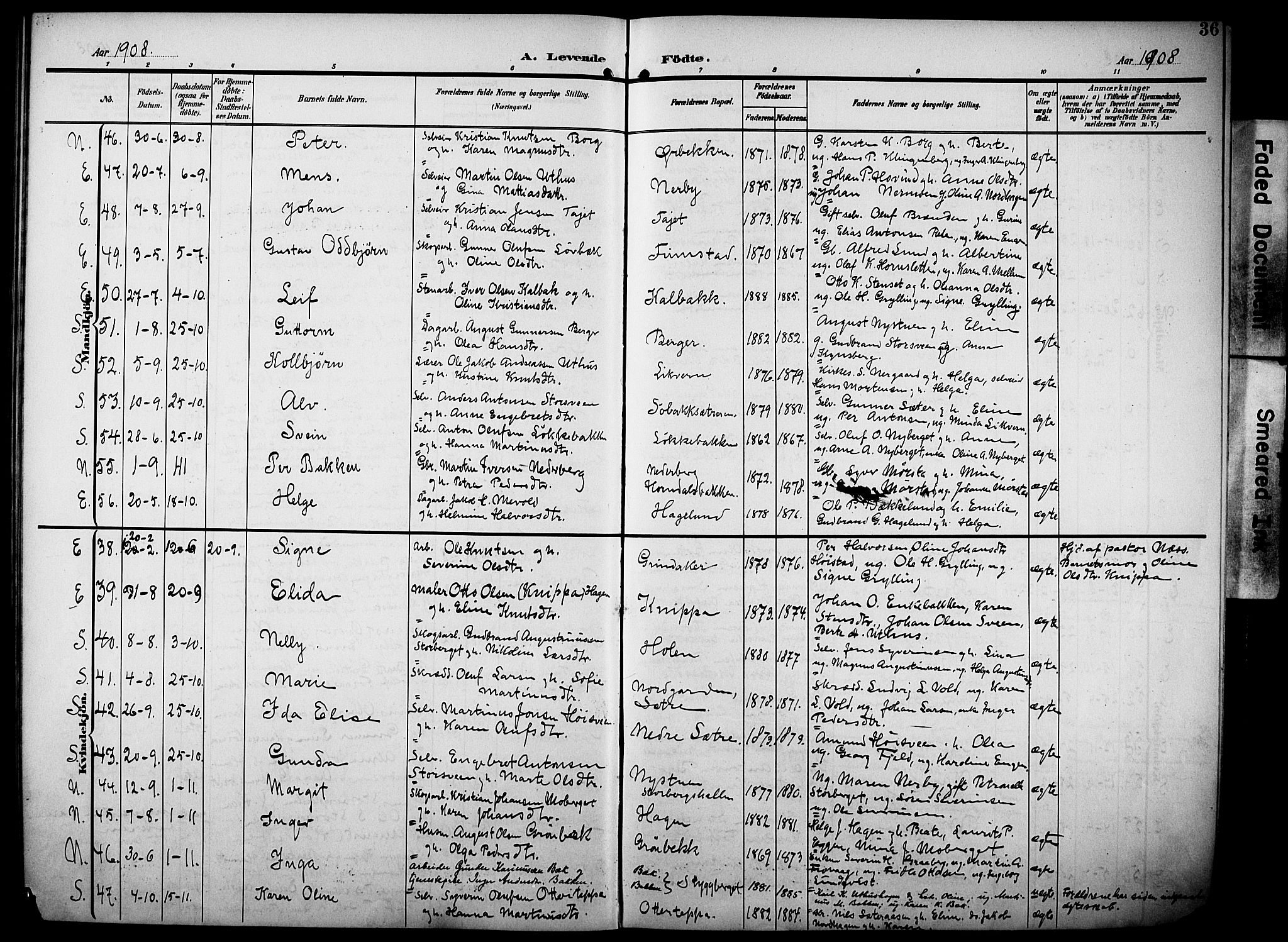 Elverum prestekontor, AV/SAH-PREST-044/H/Ha/Haa/L0016: Parish register (official) no. 16, 1903-1912, p. 36