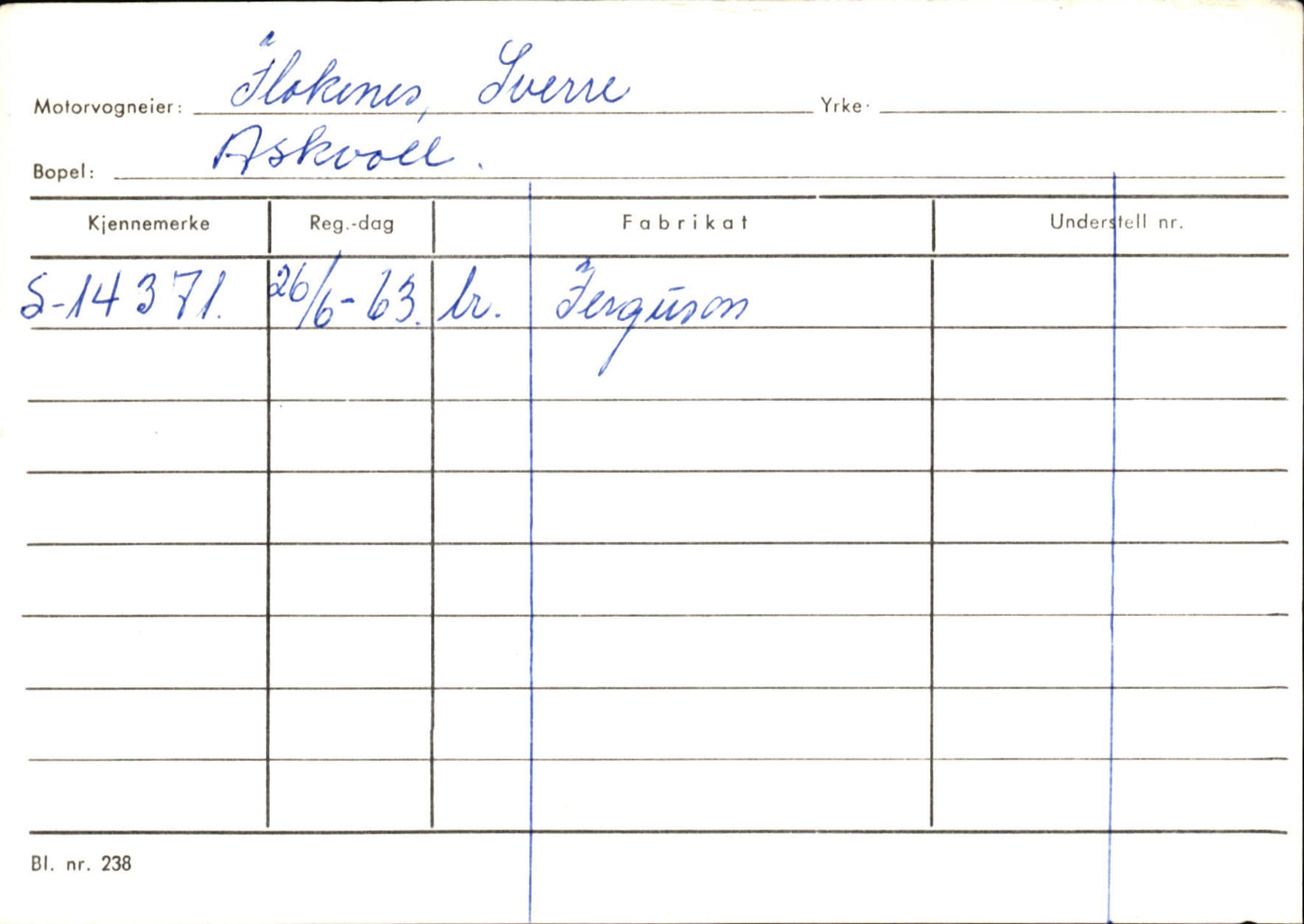 Statens vegvesen, Sogn og Fjordane vegkontor, SAB/A-5301/4/F/L0132: Eigarregister Askvoll A-Å. Balestrand A-Å, 1945-1975, p. 261