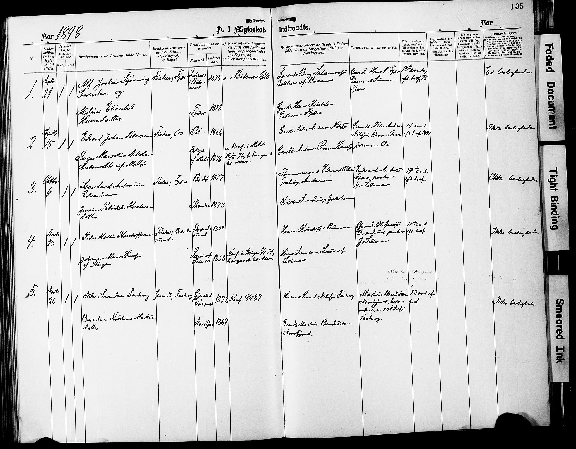 Ministerialprotokoller, klokkerbøker og fødselsregistre - Nordland, SAT/A-1459/803/L0077: Parish register (copy) no. 803C04, 1897-1930, p. 135