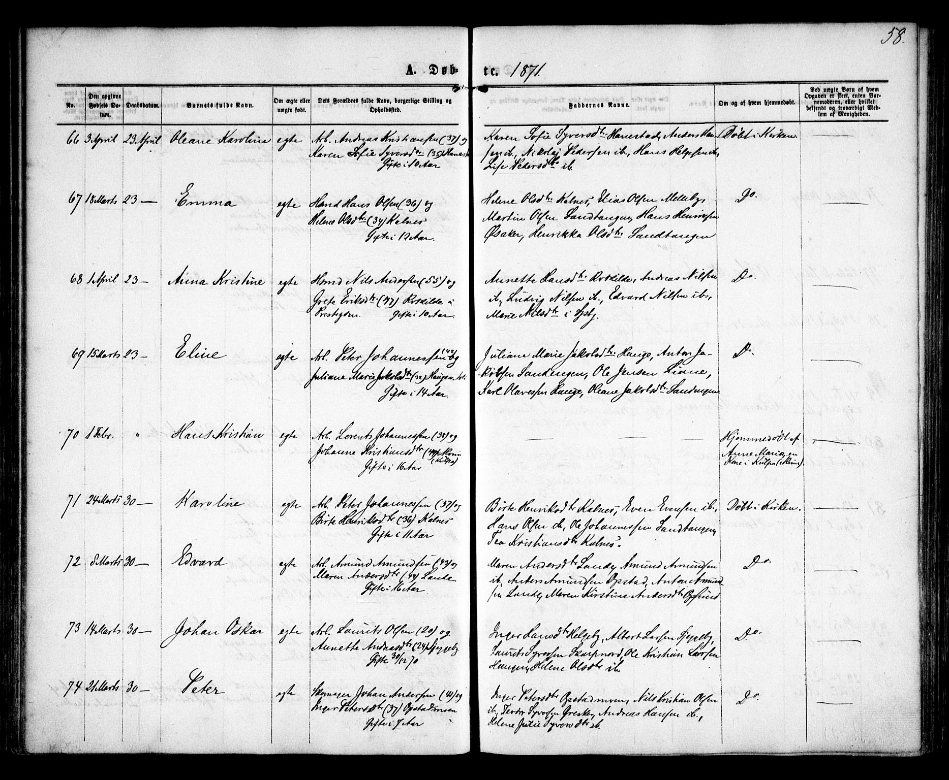 Tune prestekontor Kirkebøker, AV/SAO-A-2007/F/Fa/L0015: Parish register (official) no. 15, 1869-1873, p. 58