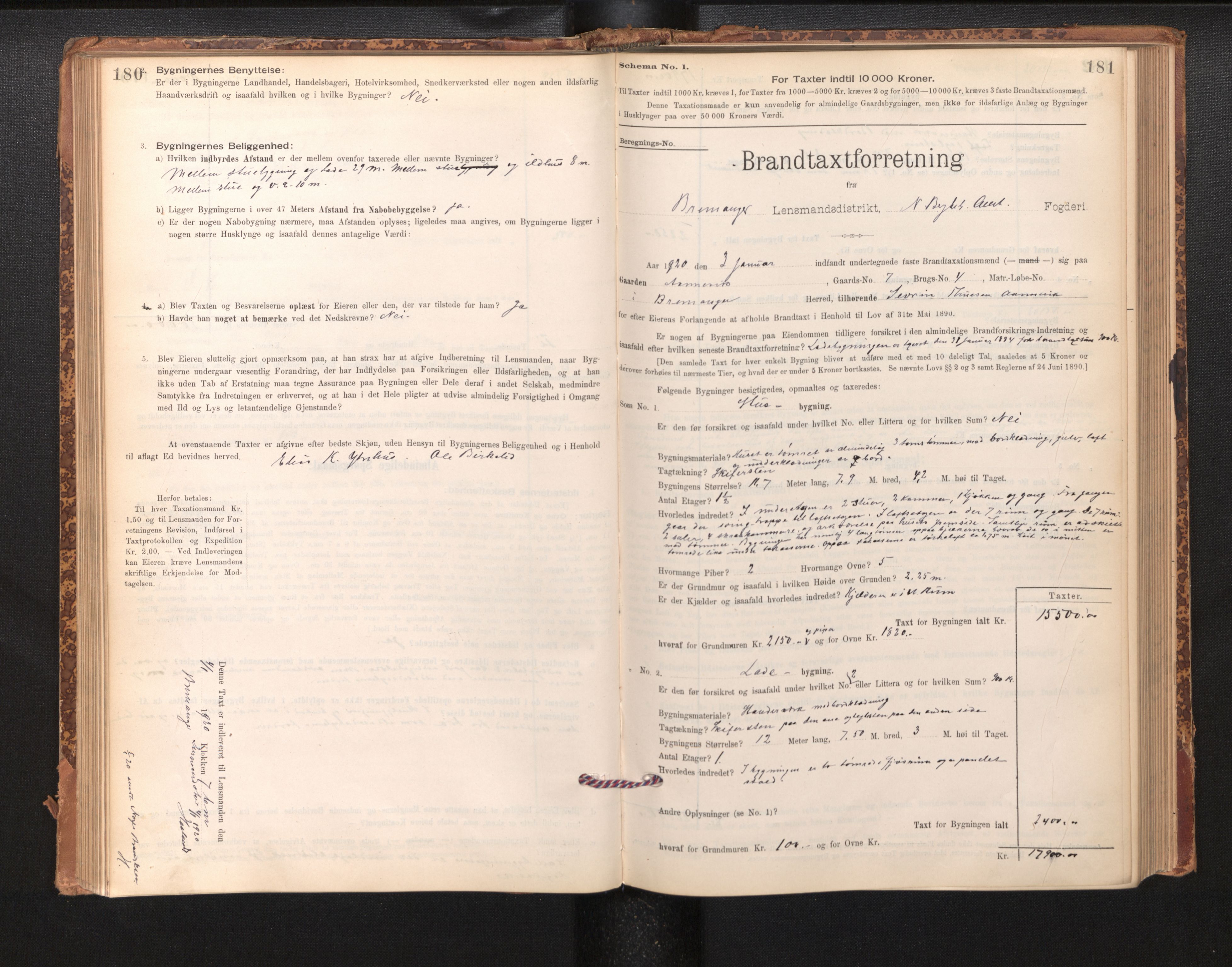Lensmannen i Bremanger, SAB/A-26701/0012/L0007: Branntakstprotokoll, skjematakst, 1895-1936, p. 180-181