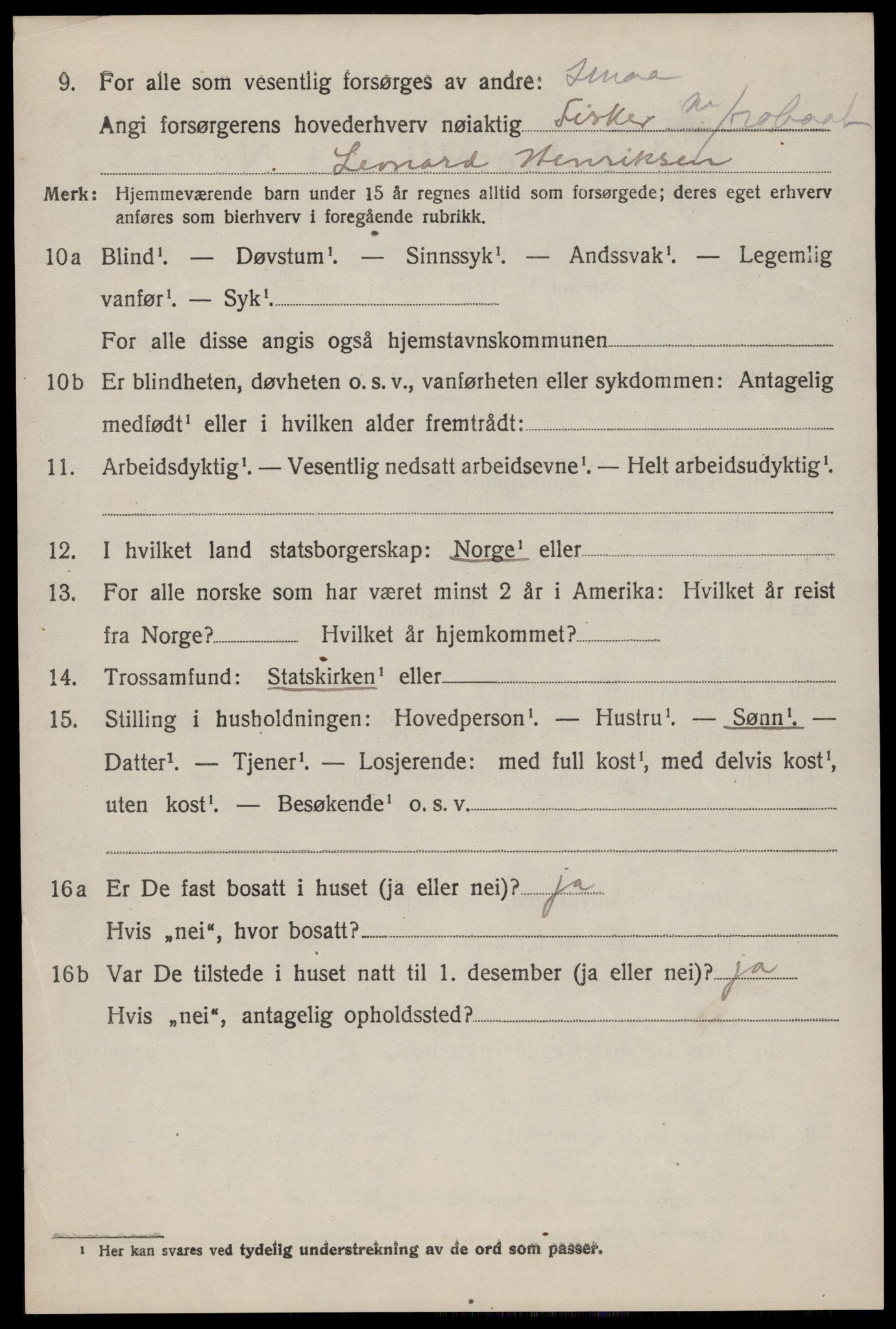 SAST, 1920 census for Stangaland, 1920, p. 2588