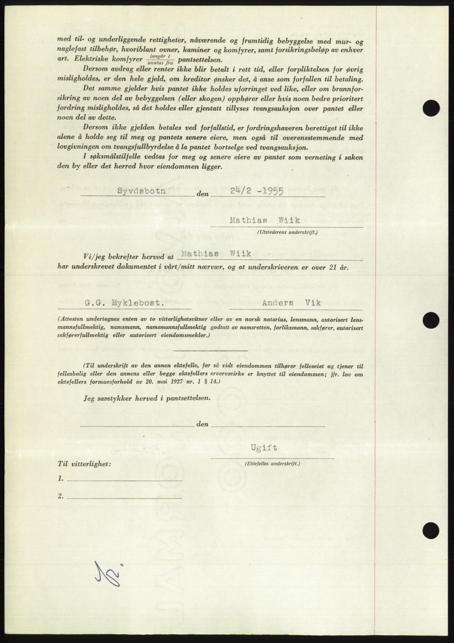 Søre Sunnmøre sorenskriveri, AV/SAT-A-4122/1/2/2C/L0126: Mortgage book no. 14B, 1954-1955, Diary no: : 508/1955