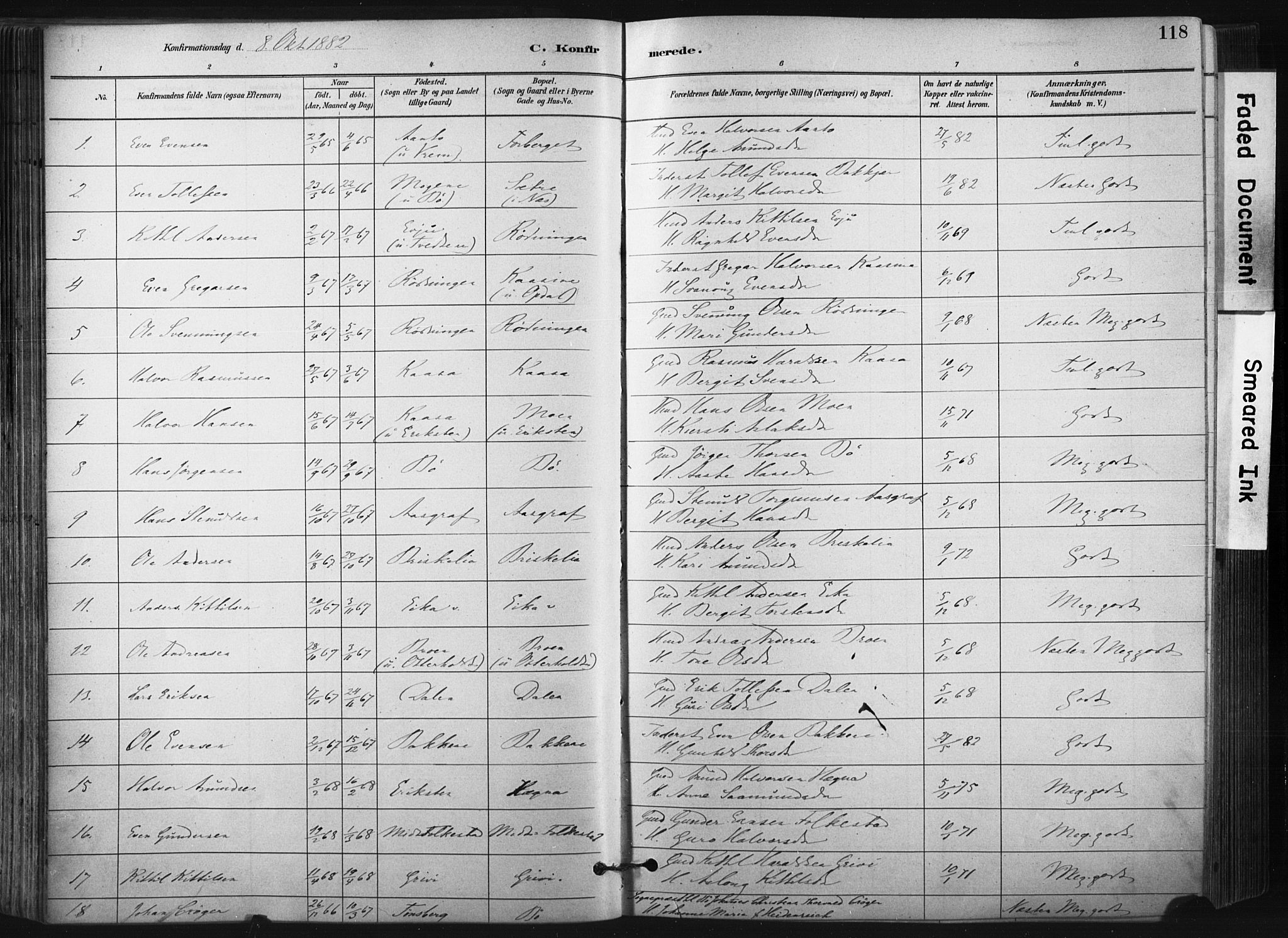 Bø kirkebøker, AV/SAKO-A-257/F/Fa/L0010: Parish register (official) no. 10, 1880-1892, p. 118