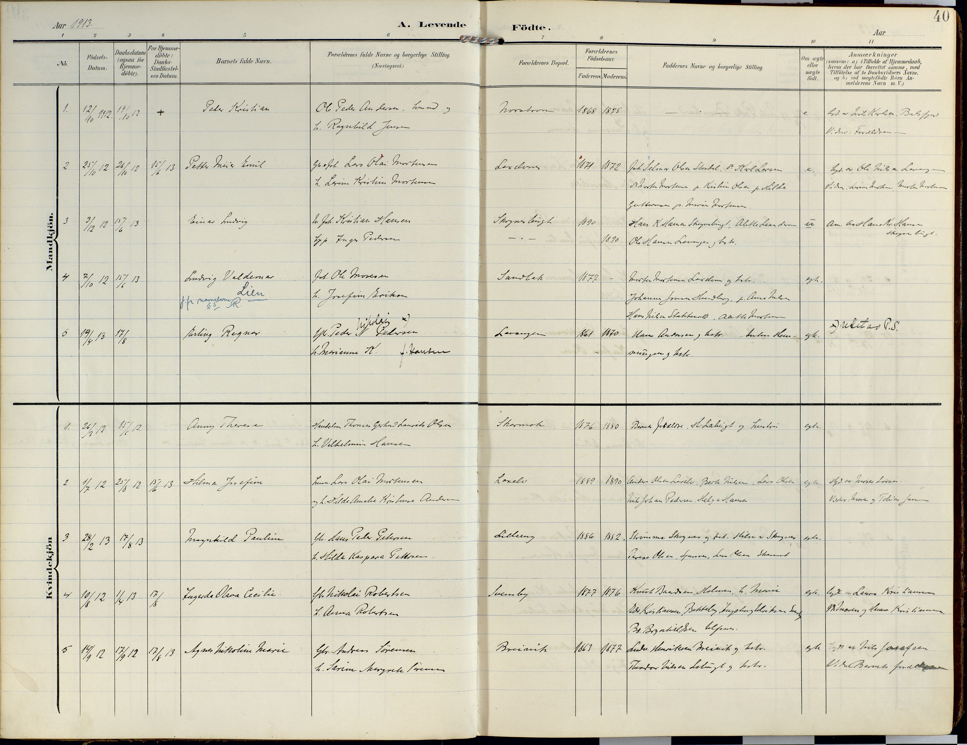 Lyngen sokneprestembete, AV/SATØ-S-1289/H/He/Hea/L0014kirke: Parish register (official) no. 14, 1905-1920, p. 40