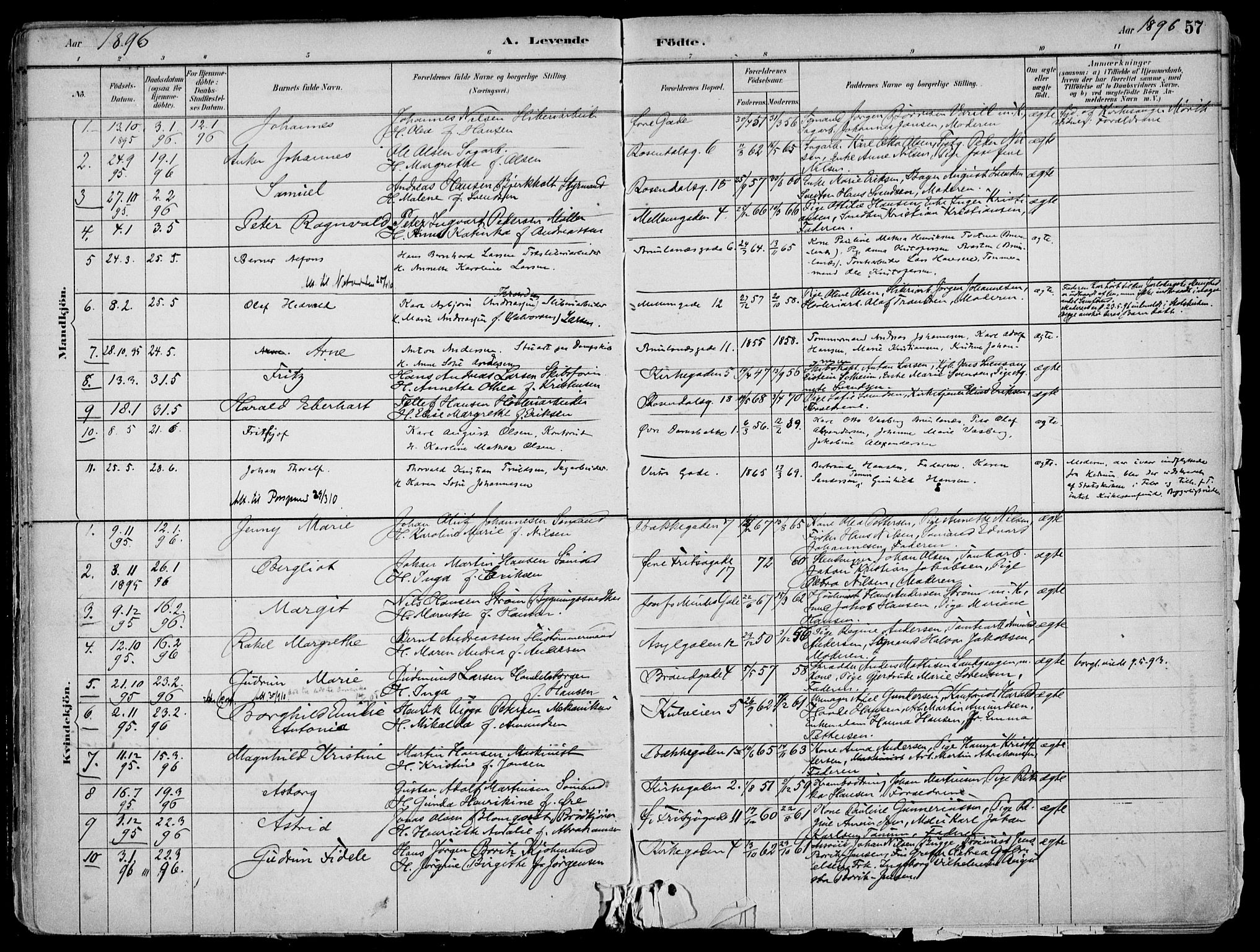 Larvik kirkebøker, AV/SAKO-A-352/F/Fb/L0004: Parish register (official) no. II 4, 1884-1902, p. 57