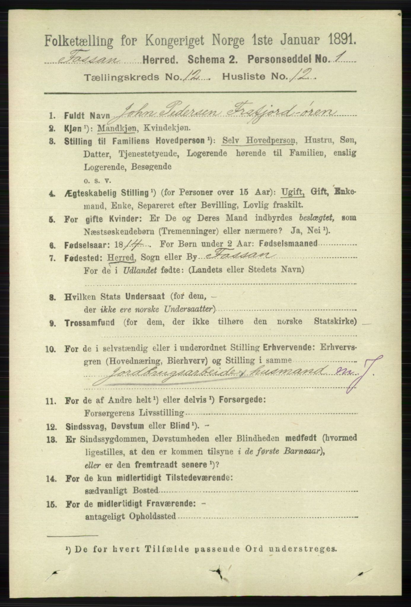 RA, 1891 census for 1129 Forsand, 1891, p. 2020
