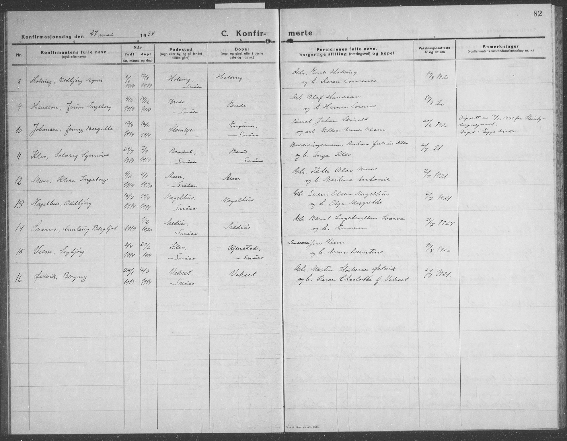 Ministerialprotokoller, klokkerbøker og fødselsregistre - Nord-Trøndelag, SAT/A-1458/749/L0481: Parish register (copy) no. 749C03, 1933-1945, p. 82