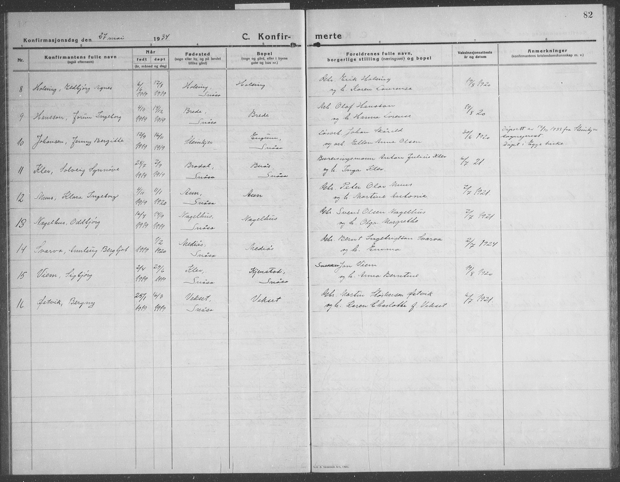 Ministerialprotokoller, klokkerbøker og fødselsregistre - Nord-Trøndelag, AV/SAT-A-1458/749/L0481: Parish register (copy) no. 749C03, 1933-1945, p. 82