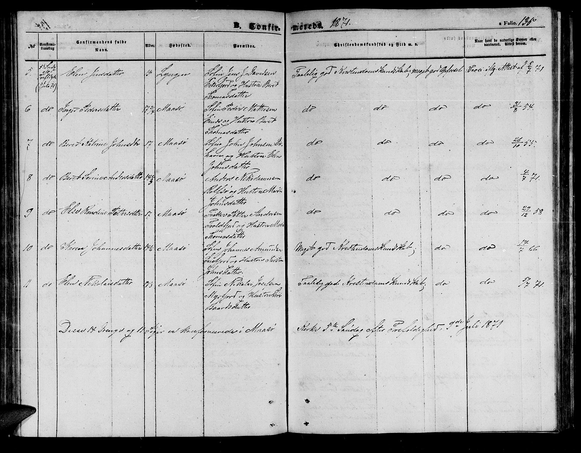 Måsøy sokneprestkontor, AV/SATØ-S-1348/H/Hb/L0001klokker: Parish register (copy) no. 1, 1852-1877, p. 135