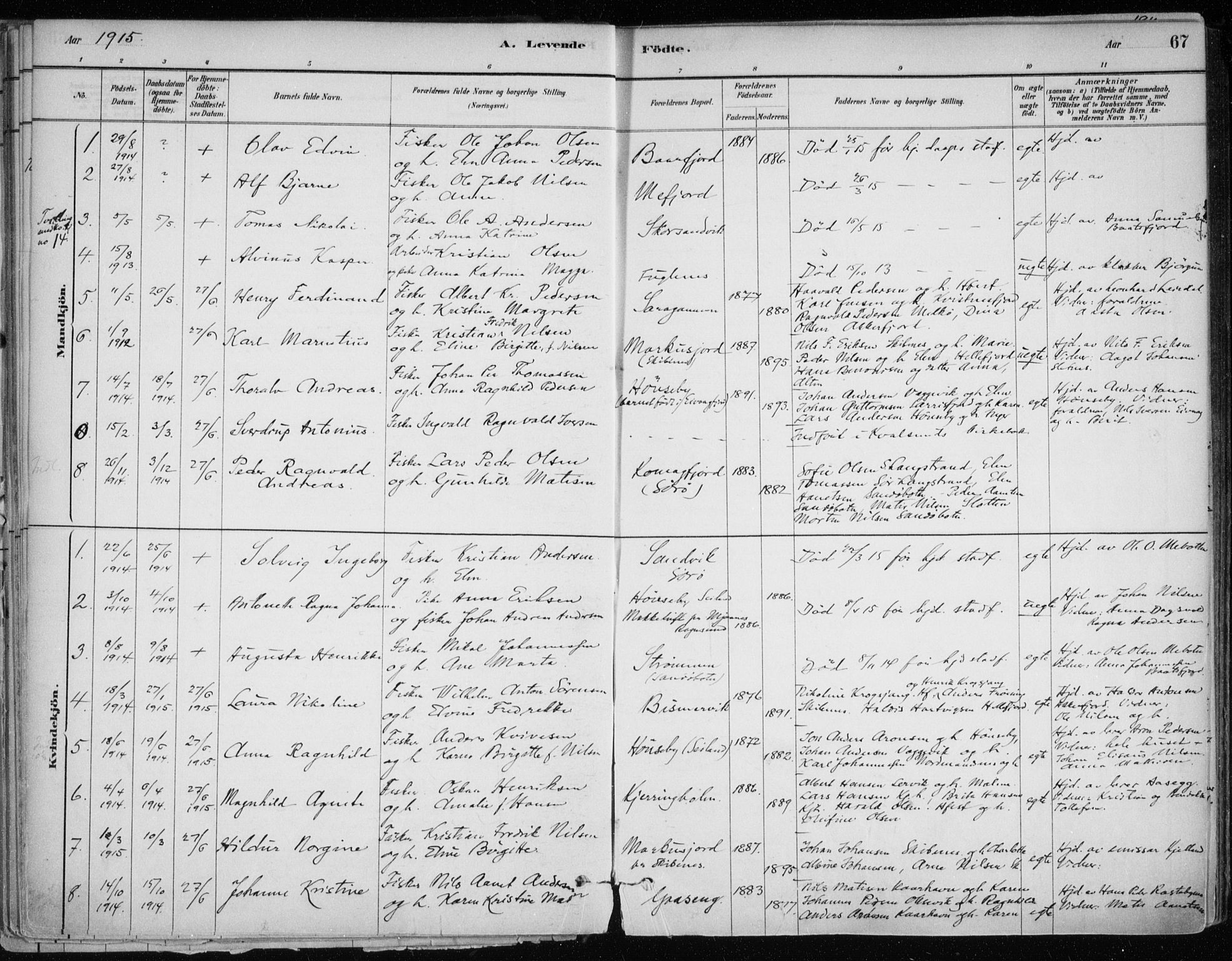 Hammerfest sokneprestkontor, SATØ/S-1347/H/Ha/L0013.kirke: Parish register (official) no. 13, 1898-1917, p. 67