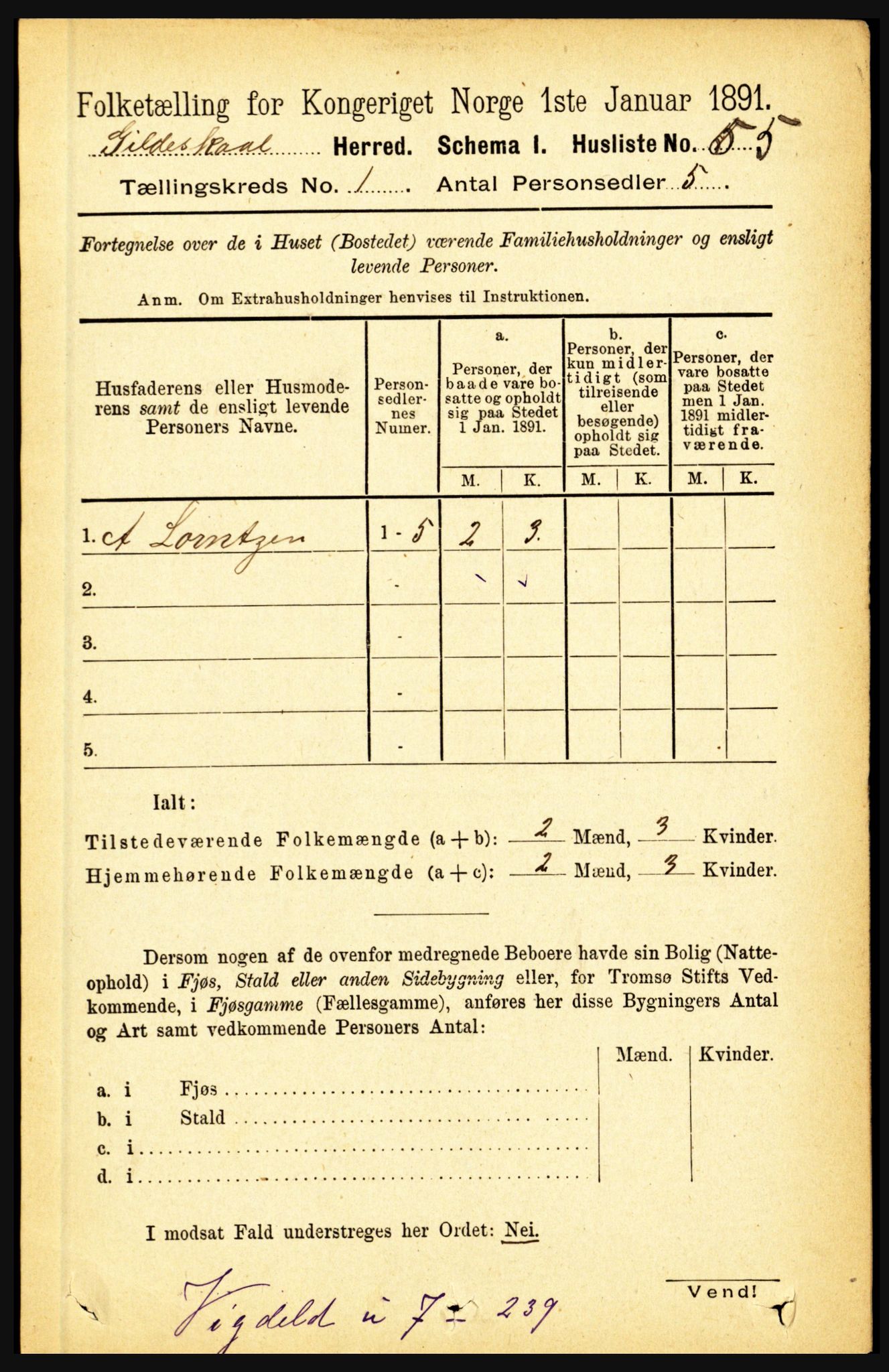 RA, 1891 census for 1838 Gildeskål, 1891, p. 91