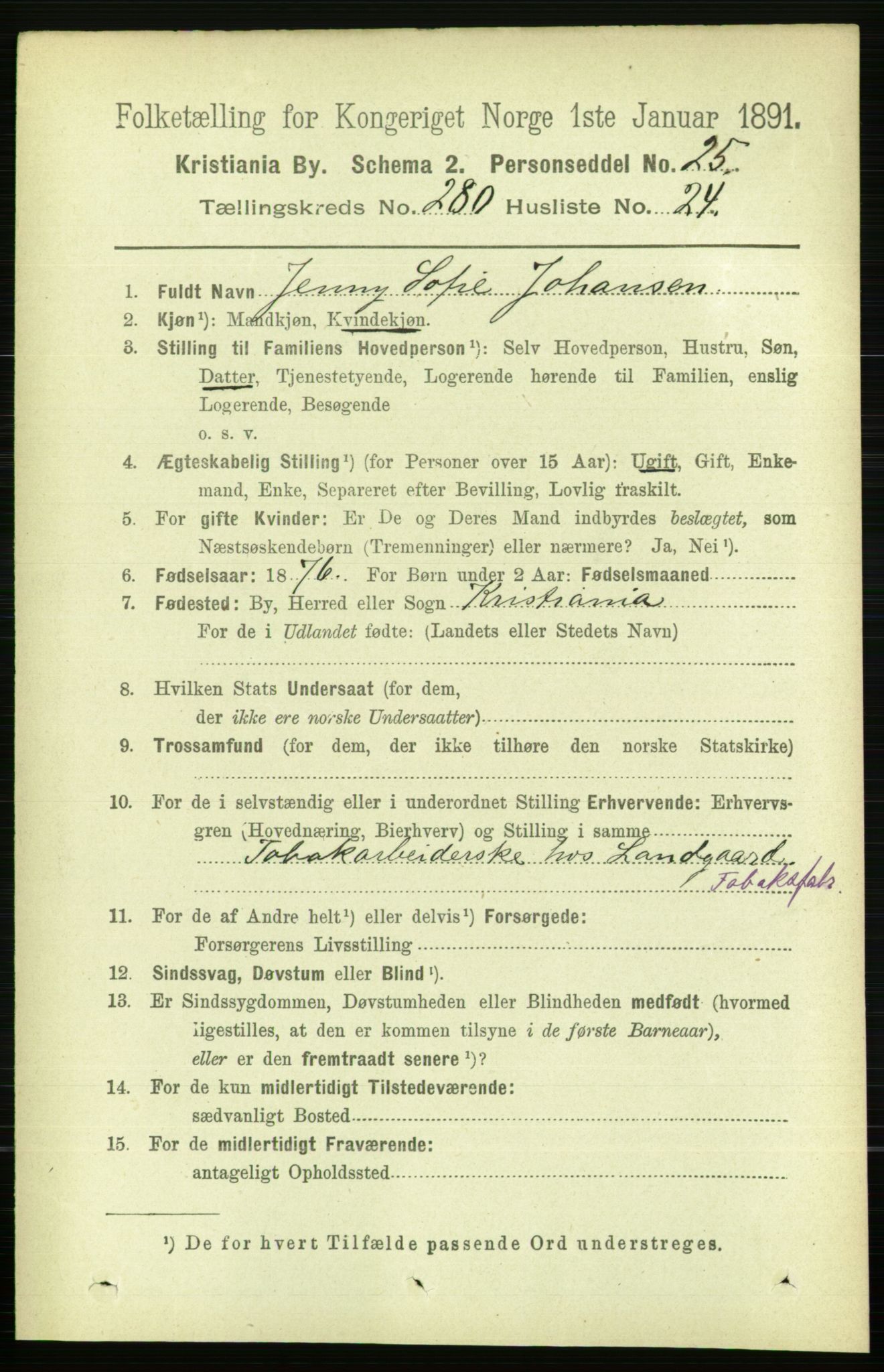 RA, 1891 census for 0301 Kristiania, 1891, p. 170724