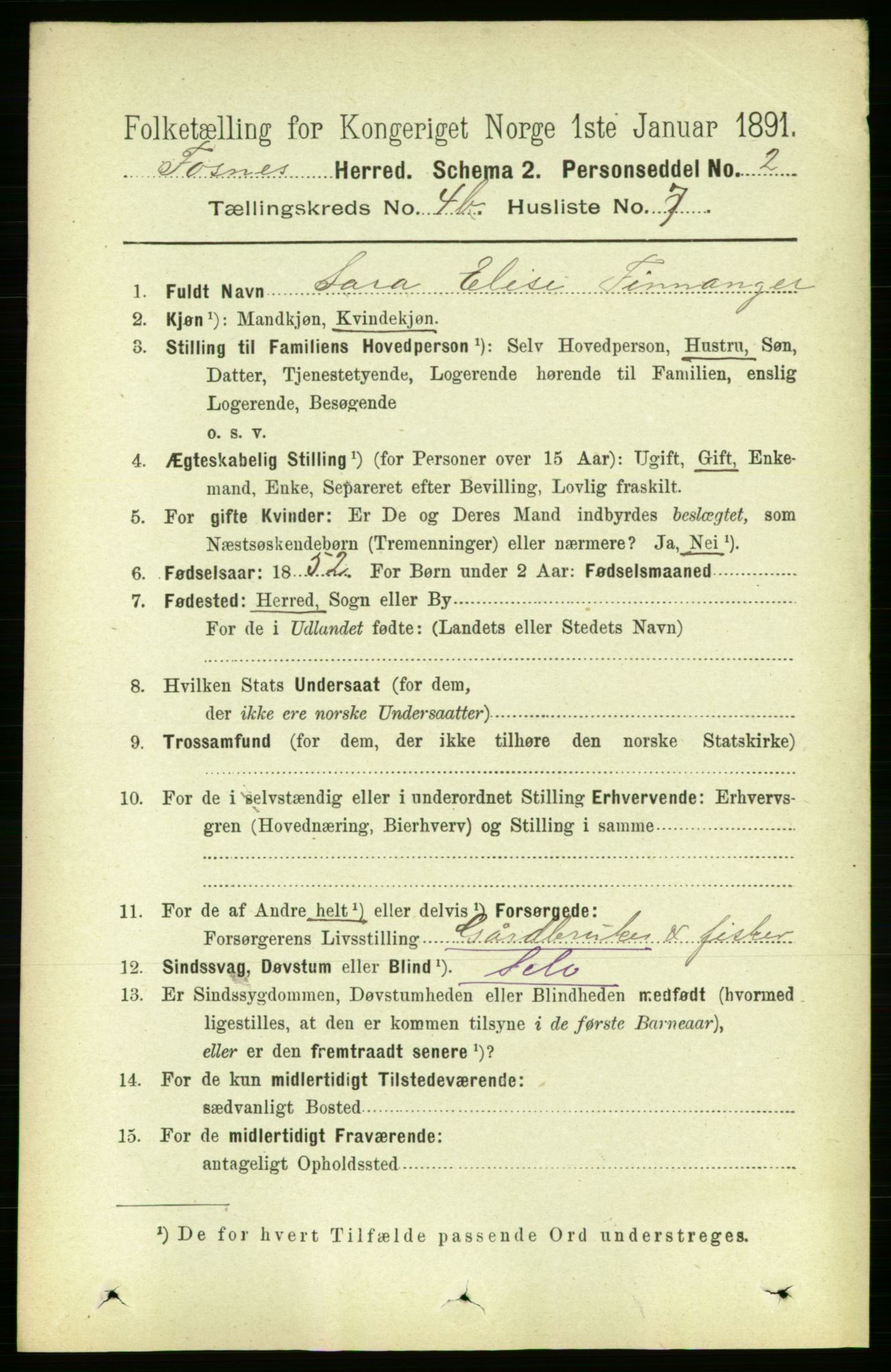 RA, 1891 census for 1748 Fosnes, 1891, p. 1750