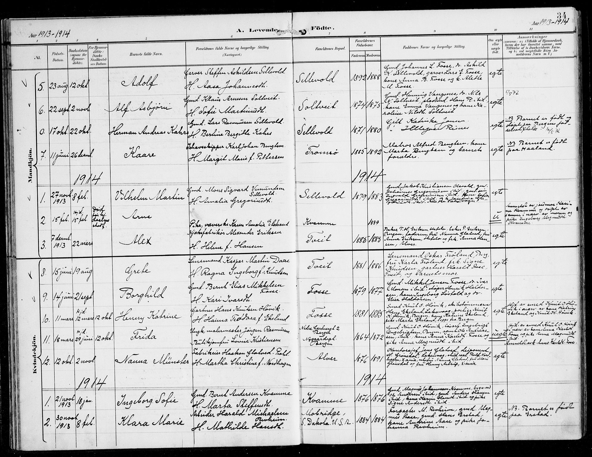 Alversund Sokneprestembete, SAB/A-73901/H/Ha/Haa/Haaa/L0003: Parish register (official) no. A 3, 1897-1926, p. 34