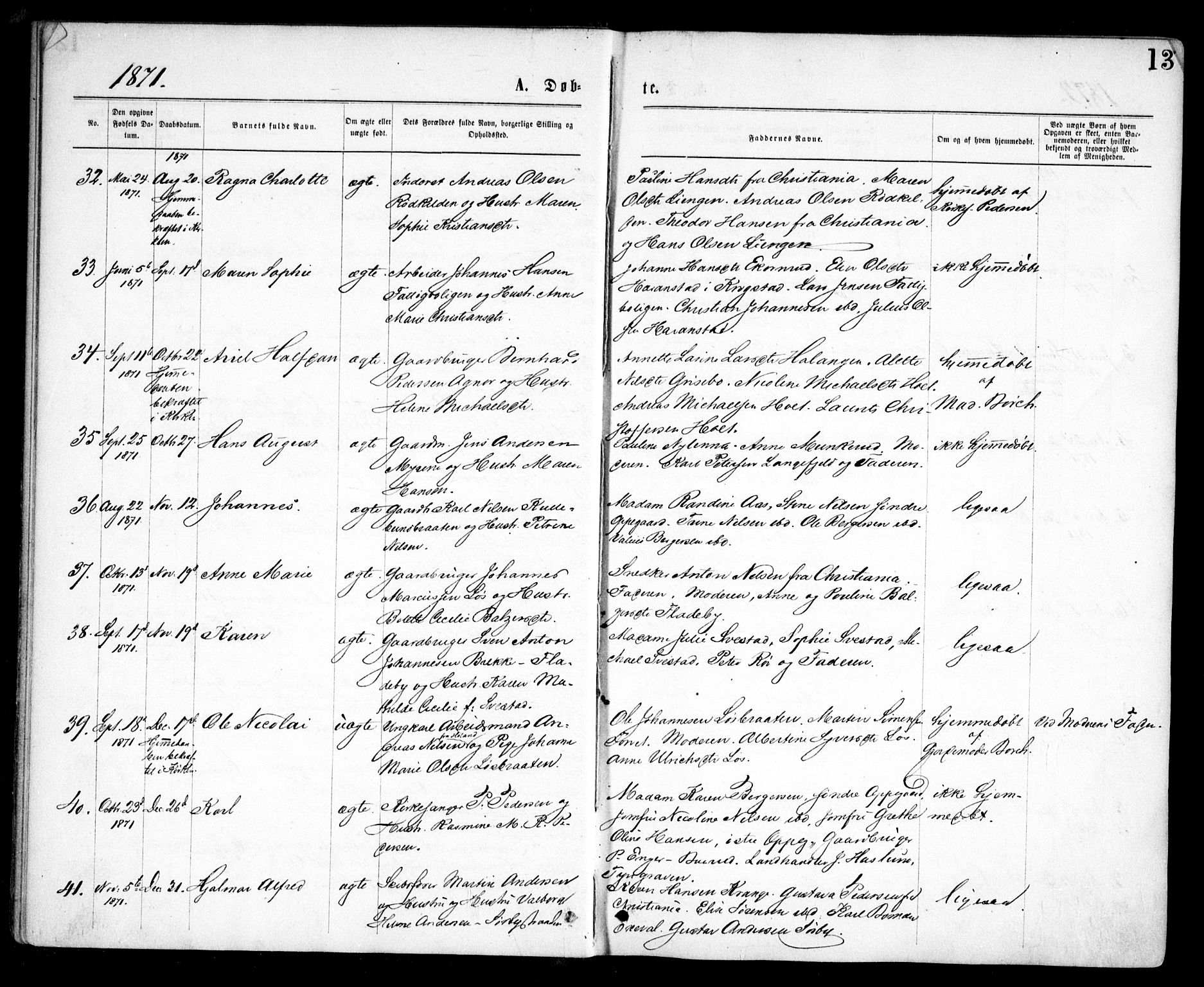 Nesodden prestekontor Kirkebøker, AV/SAO-A-10013/F/Fa/L0008: Parish register (official) no. I 8, 1869-1879, p. 13