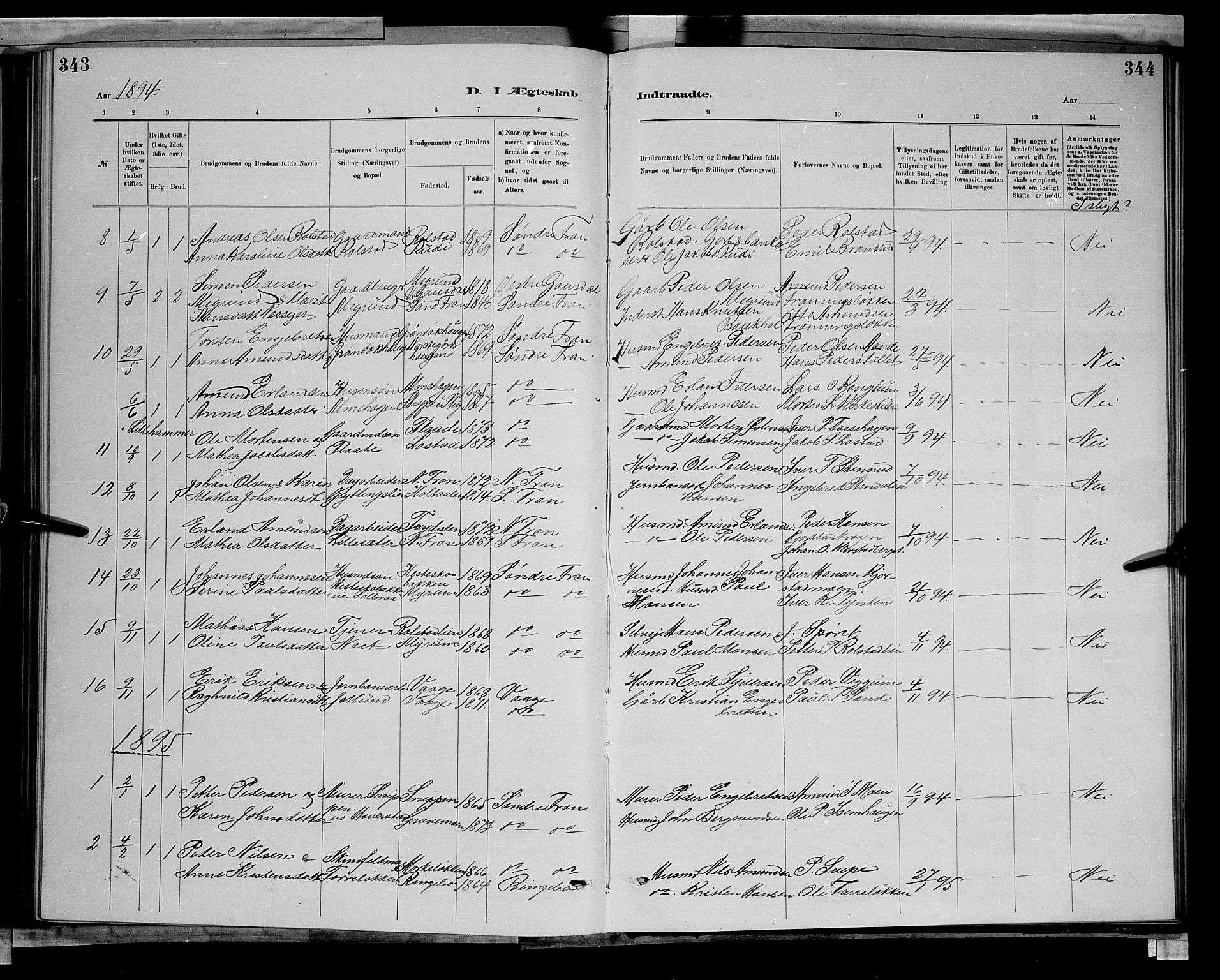 Sør-Fron prestekontor, SAH/PREST-010/H/Ha/Hab/L0003: Parish register (copy) no. 3, 1884-1896, p. 343-344