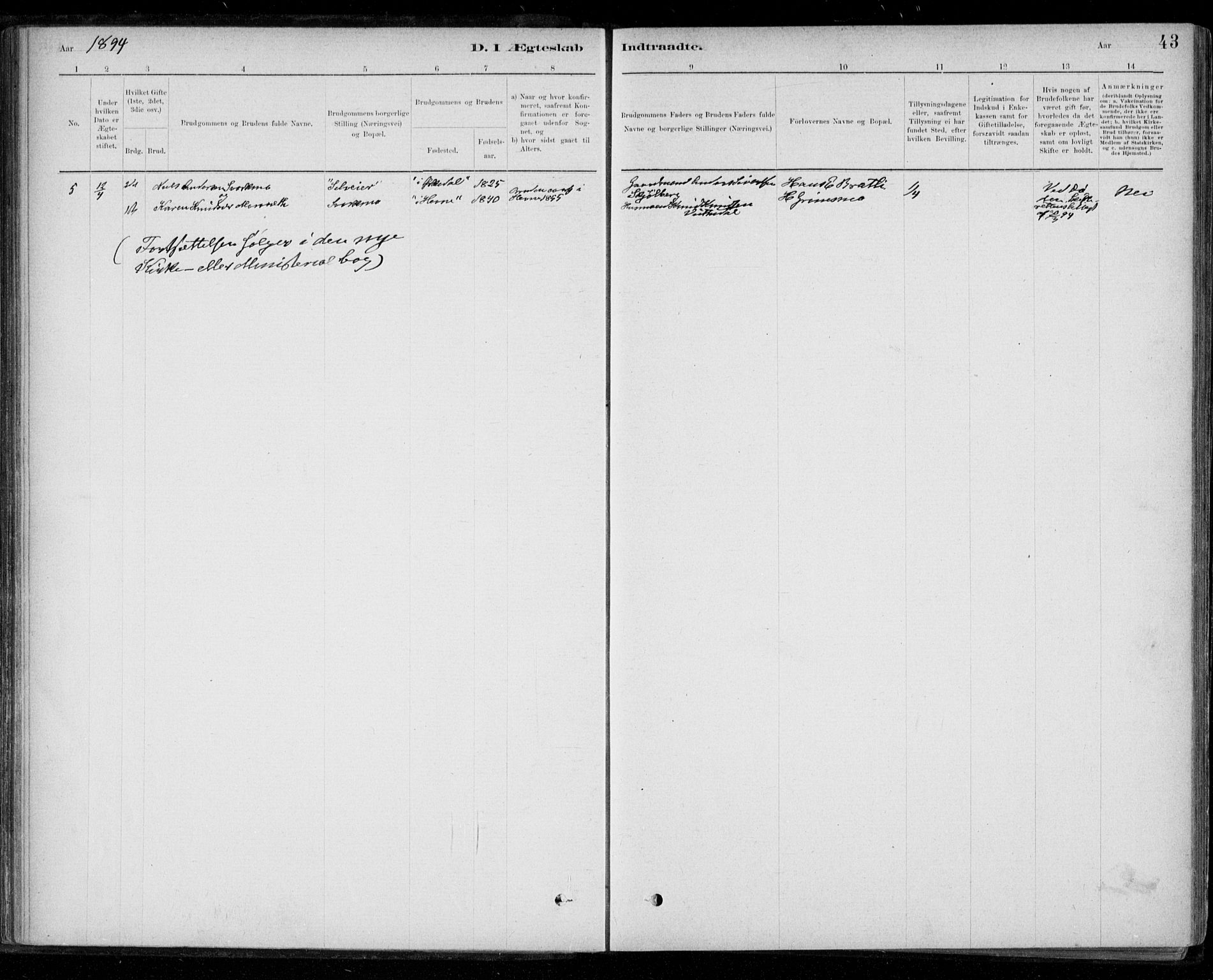 Ministerialprotokoller, klokkerbøker og fødselsregistre - Sør-Trøndelag, SAT/A-1456/668/L0810: Parish register (official) no. 668A10, 1881-1894, p. 43