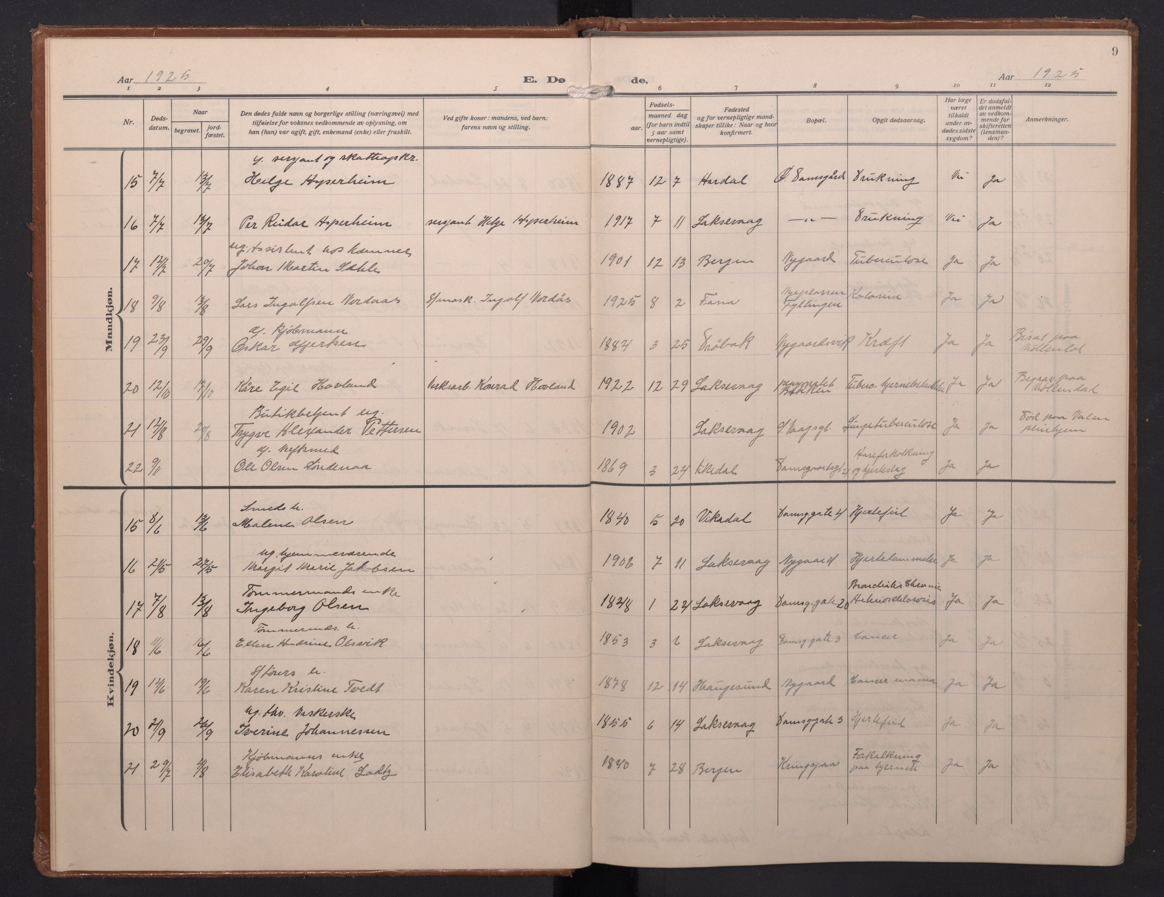 Laksevåg Sokneprestembete, SAB/A-76501/H/Ha/Haa/Haae/L0001: Parish register (official) no. E 1, 1924-1950, p. 9