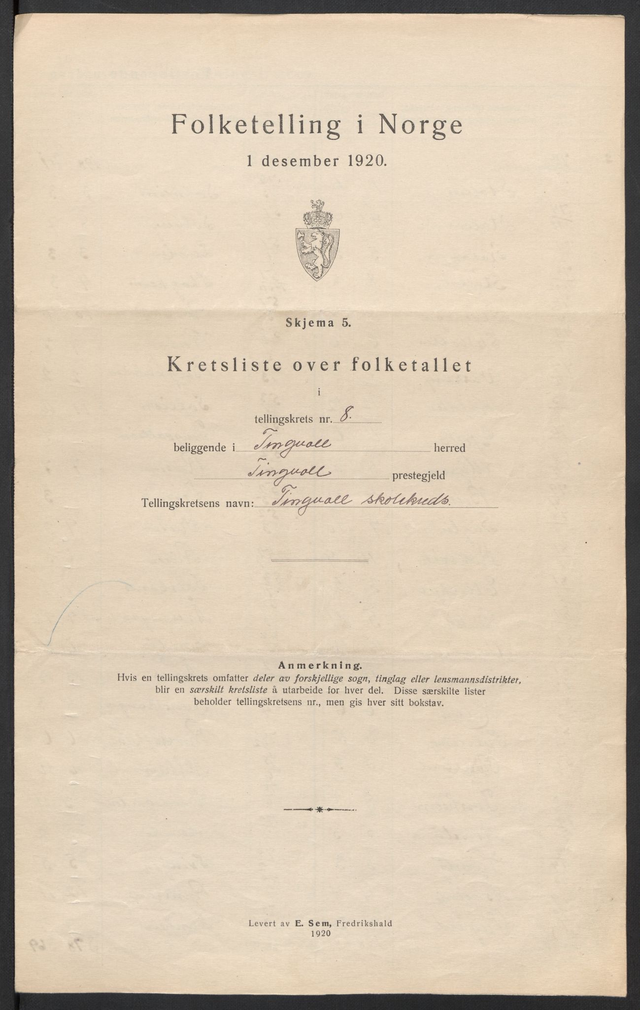 SAT, 1920 census for Tingvoll, 1920, p. 30