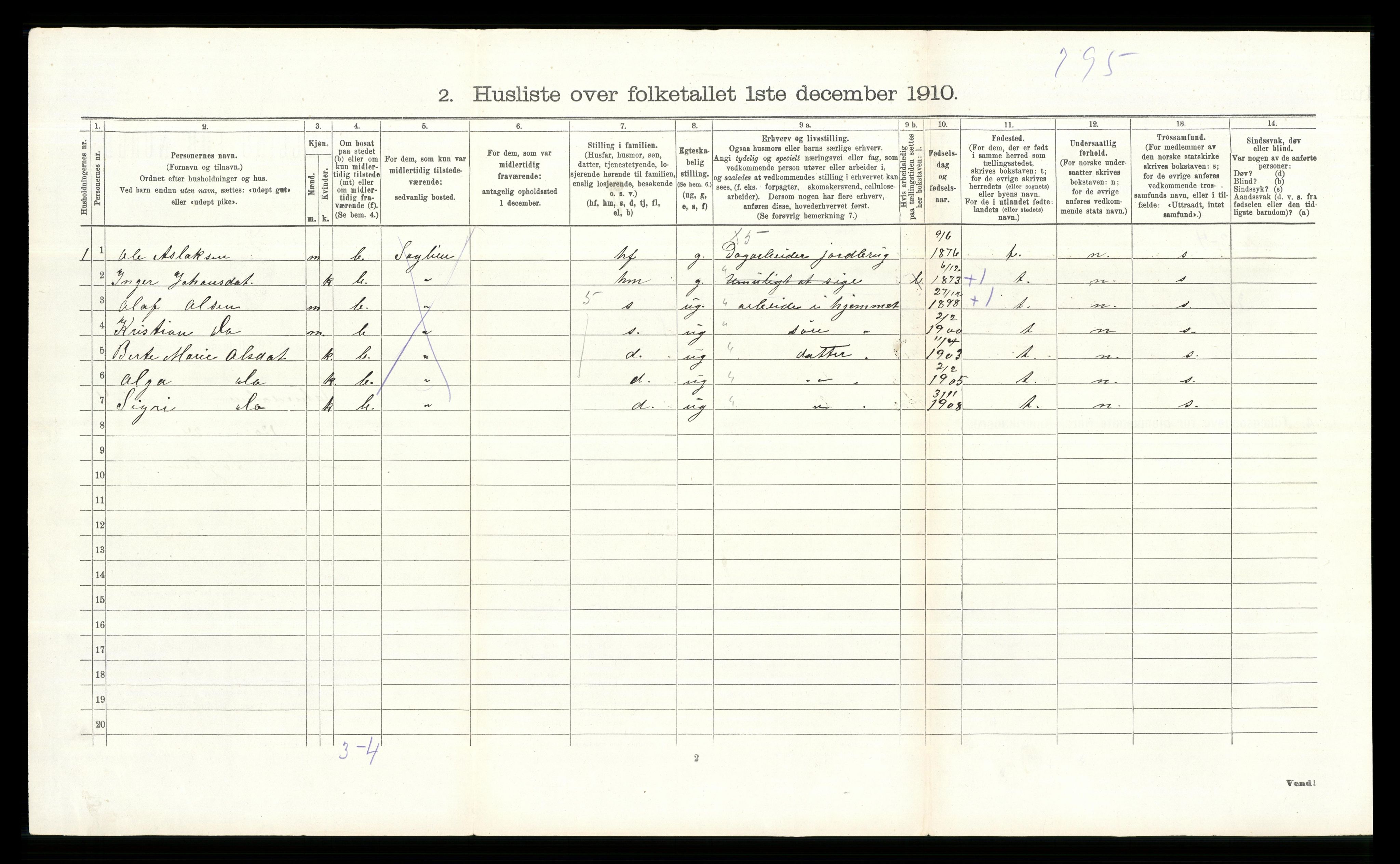 RA, 1910 census for Etnedal, 1910, p. 296