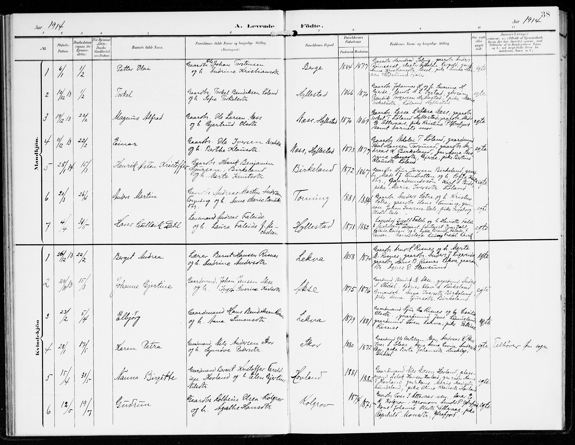 Hyllestad sokneprestembete, SAB/A-80401: Parish register (official) no. B 2, 1903-1917, p. 38